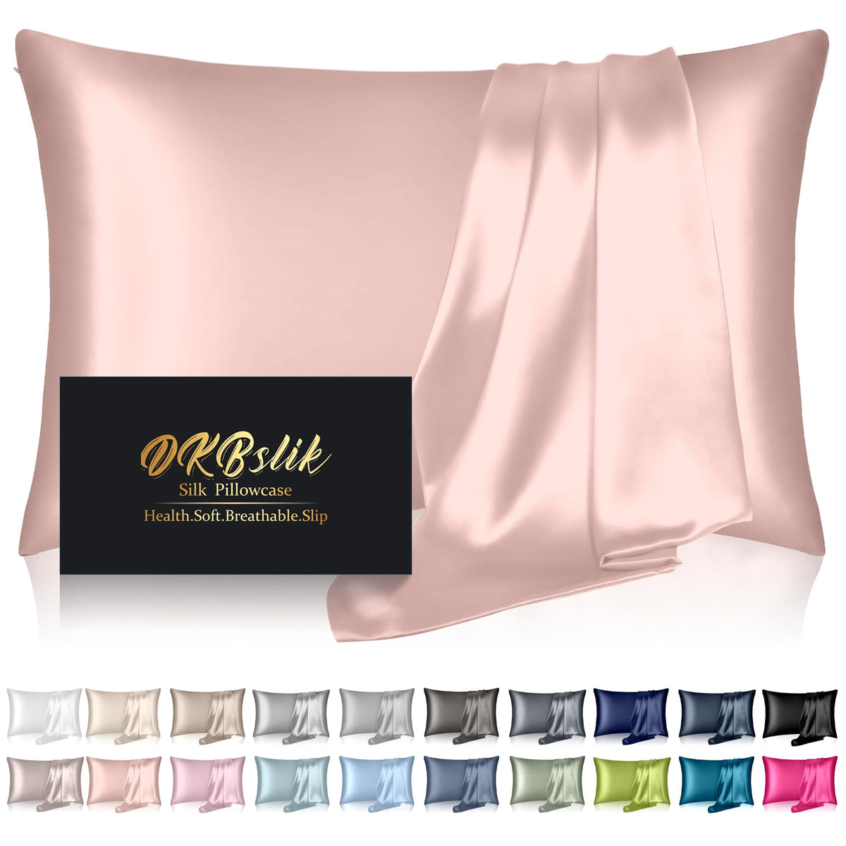 Silk Pillowcase for Hair and Skin, Mulberry Silk Pillow Cases Standard Size, Anti Acne Cooling Sleep Both Sides Natural Silk Satin Pillow Covers with Hidden Zipper, Gifts for Women Men, Ash Blue