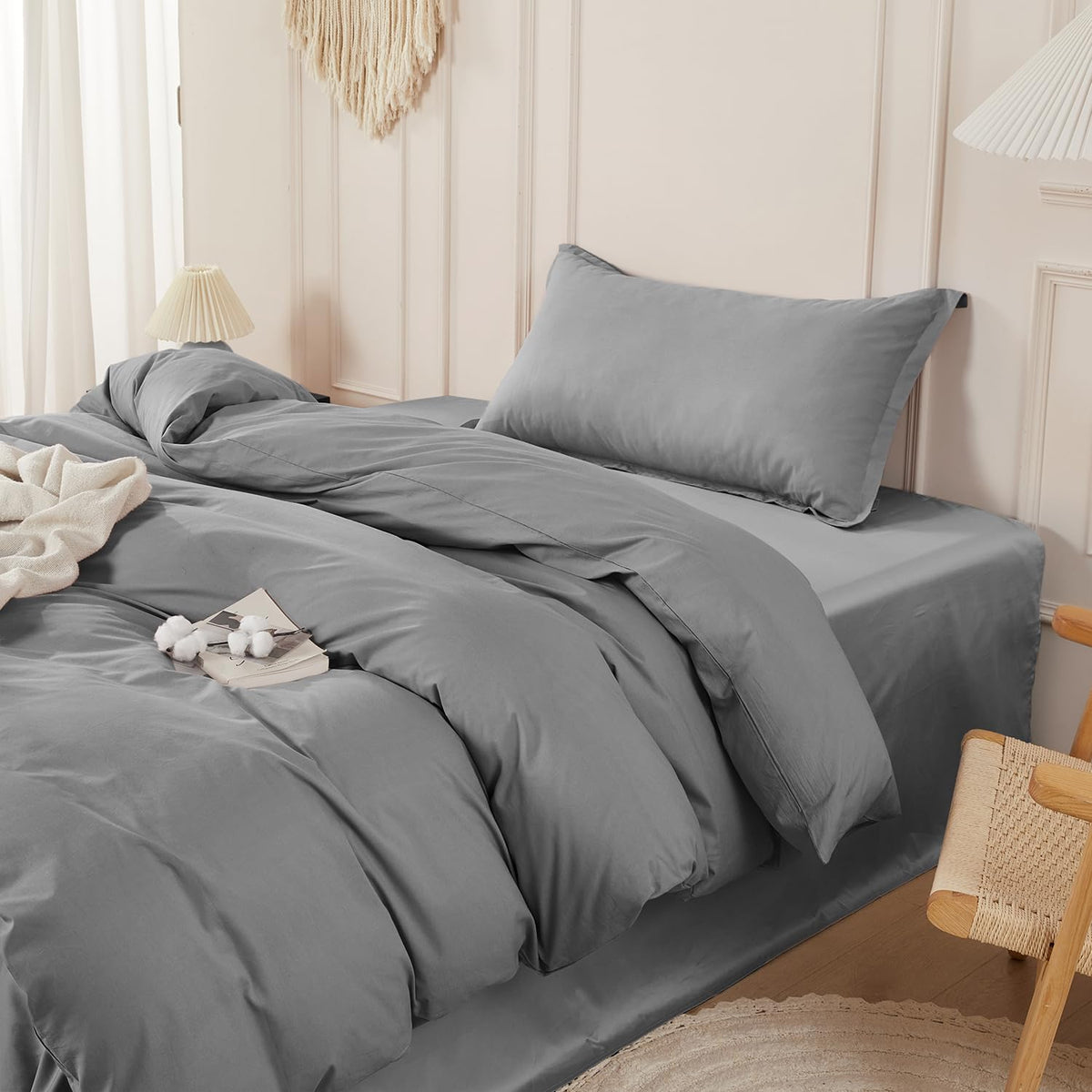 Duvet Cover Set King Size 100% Organic Cotton Pirate Black, SAPHREAS 3 Pcs Soft Bedding Comforter Cover with Zipper Closure & Corner Ties, Comforter Not Included