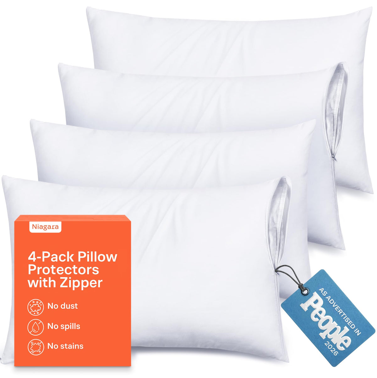 Ultra Soft Pillow Protectors with Zipper - Queen Size - Set of 2 - White