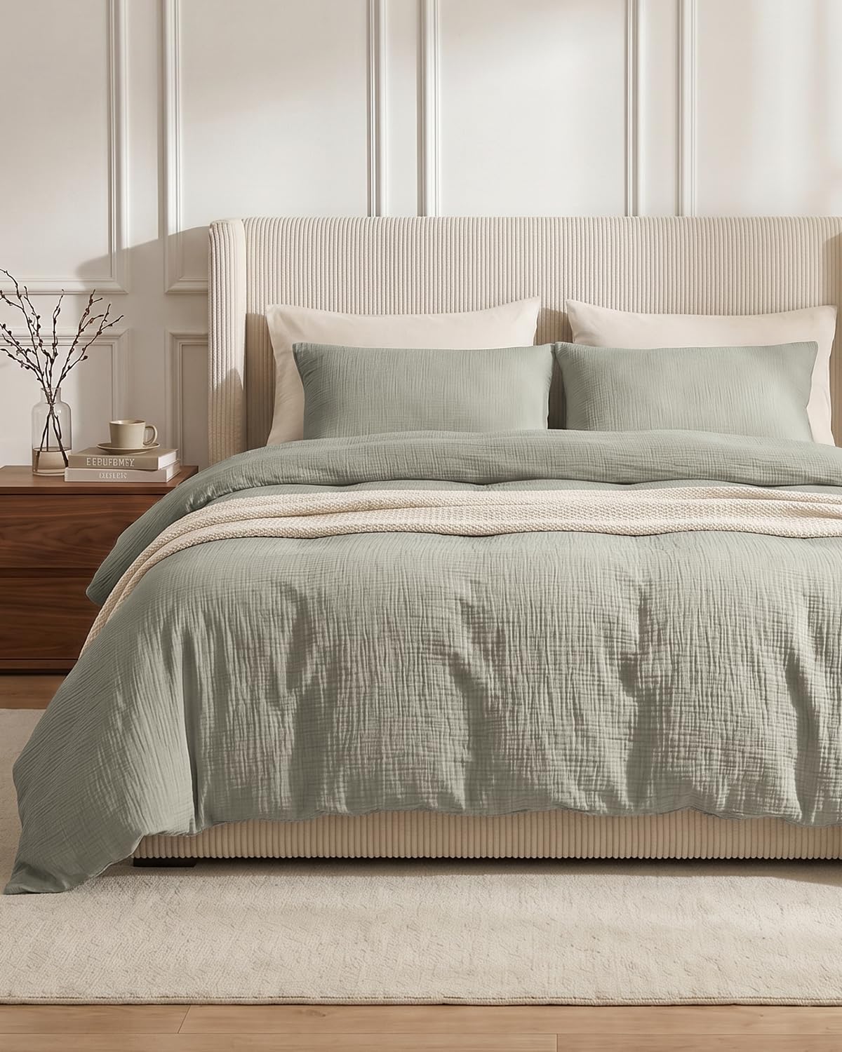 SE SOFTEXLY Muslin Duvet Cover Queen Size, 100% Washed Cotton Duvet Cover Set, Ultra Soft Comforter Cover Linen Like, 3 Pieces Minimalist Gauze Duvet Cover with 2 Pillowcases, 90"x90", White
