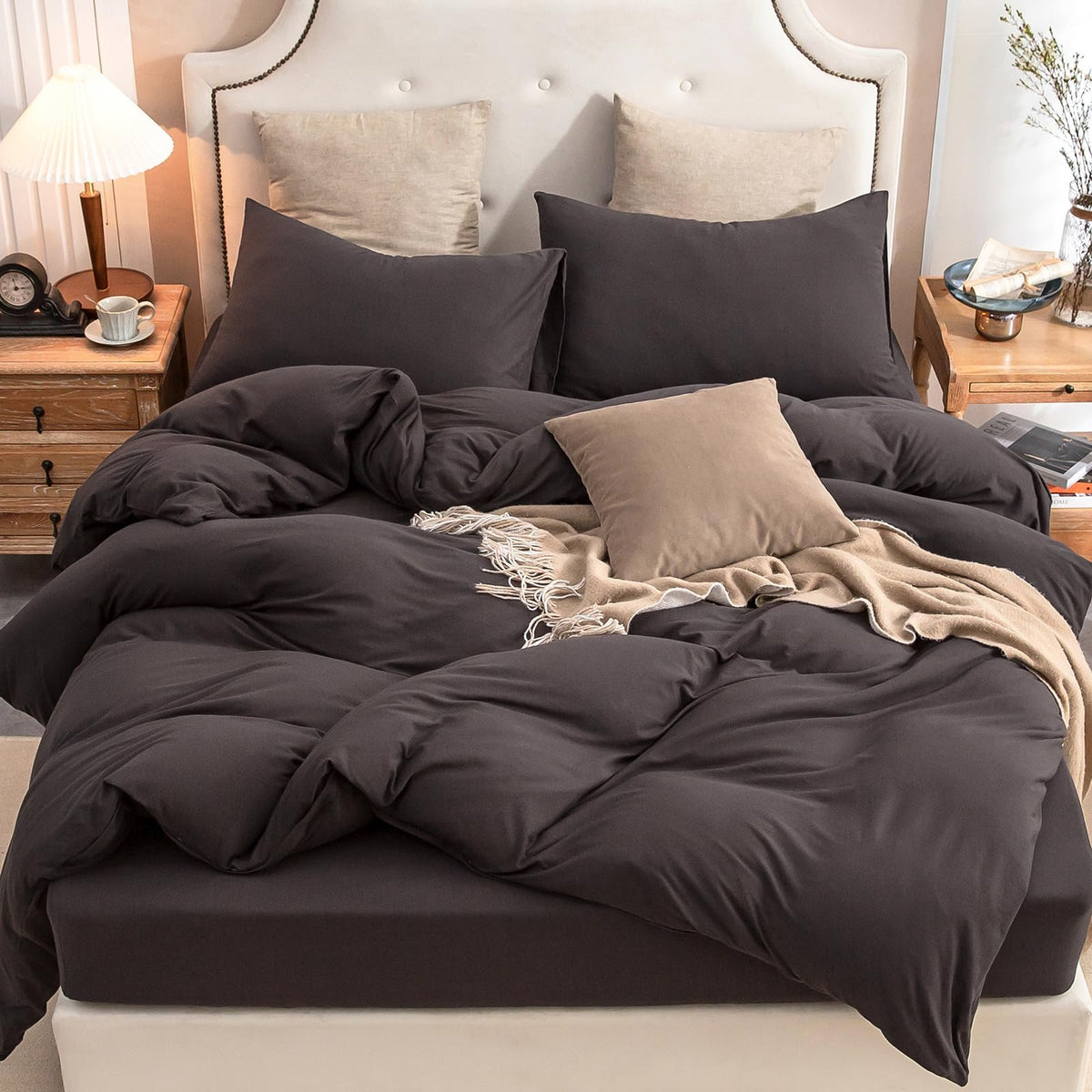 PURE ERA Jersey Knit Duvet Cover Set 100% T-Shirt Cotton Super Soft Comfy 3pc Bedding Set with Zipper Closure (Heather Beige, Queen)