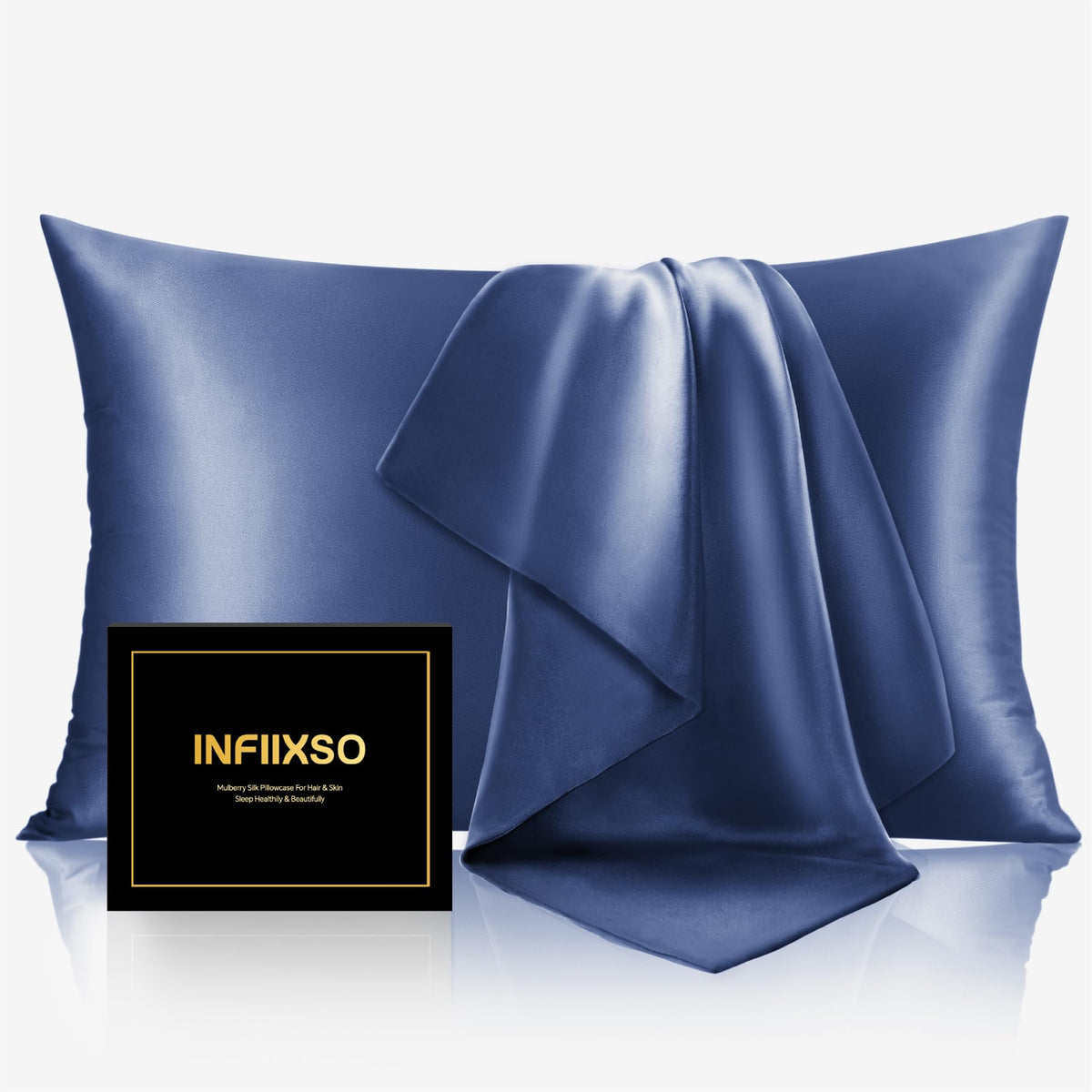 INFIIXSO Silk Pillow Cases 2 Pack, Standard Size, Hidden Zipper, Light Grey