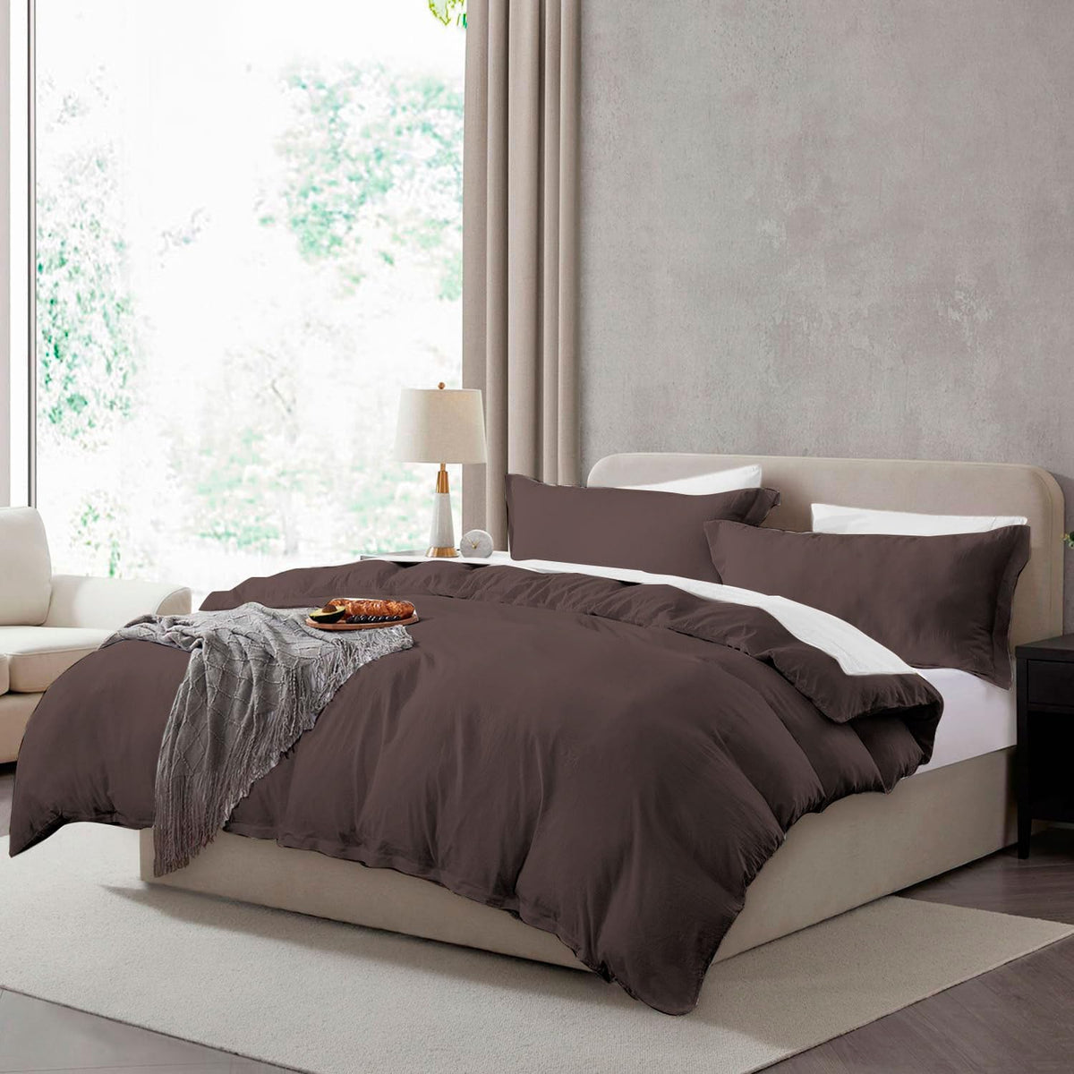 Hearth & Harbor Prewashed King Duvet Cover Set, Chocolate Brown