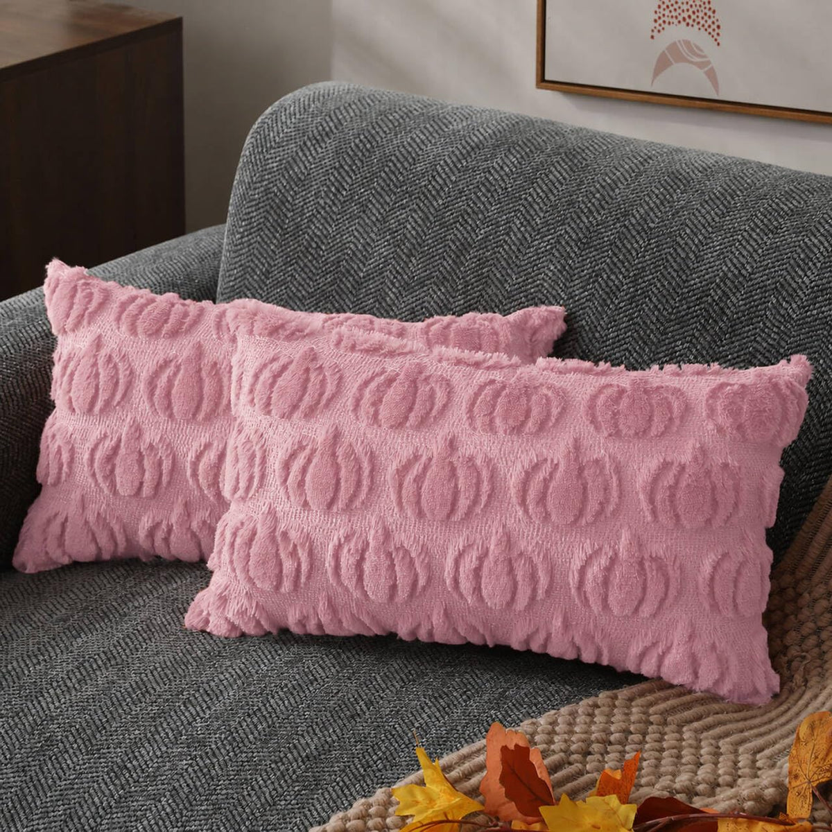 DFXSZ Fall Pillow Covers 18x18 2Pcs Beige Pumpkin Fall Decorations for Home