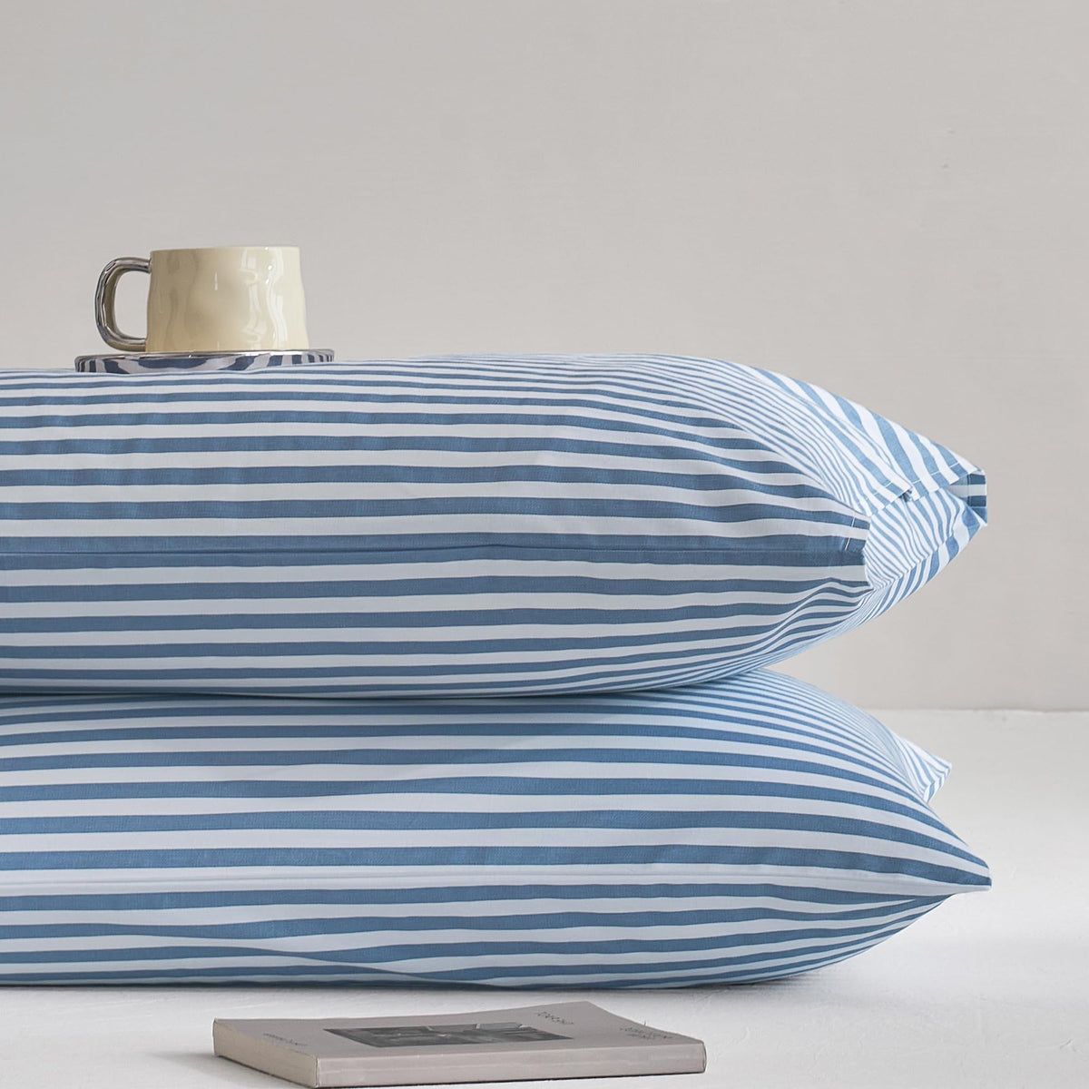 JELLYMONI Cotton Classic Striped Pillowcases Set of 2, Green, Queen