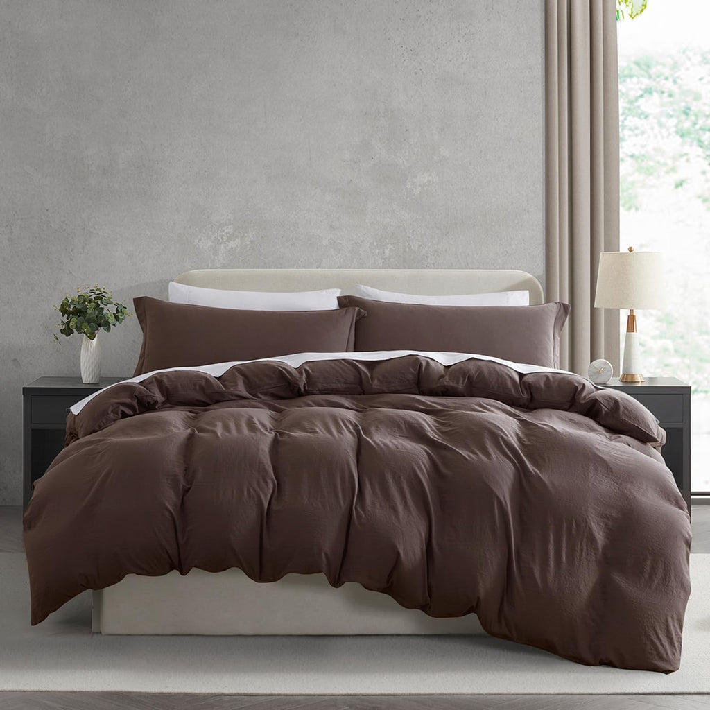 Hearth & Harbor Prewashed King Duvet Cover Set, Chocolate Brown