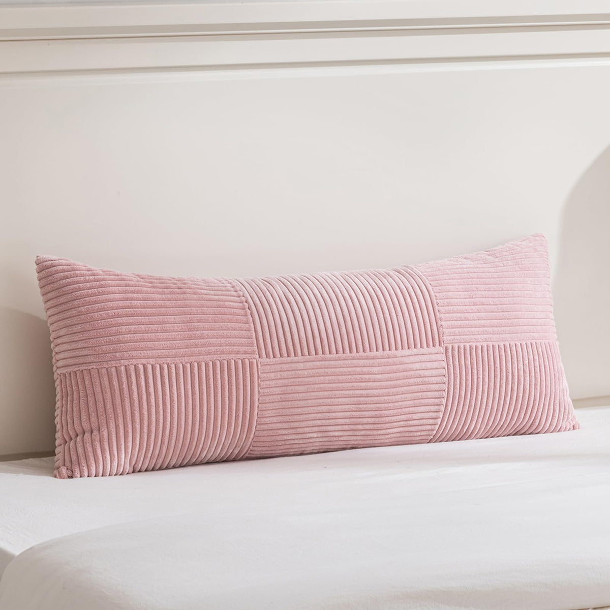 Fancy Homi Blush Pink Lumbar Decorative Throw Pillow Covers 12x20 Inch for Living Room Couch Bed, Rustic Farmhouse Boho Home Decor, Soft Striped Corduroy Rectangle Accent Cushion Case 30x50 cm