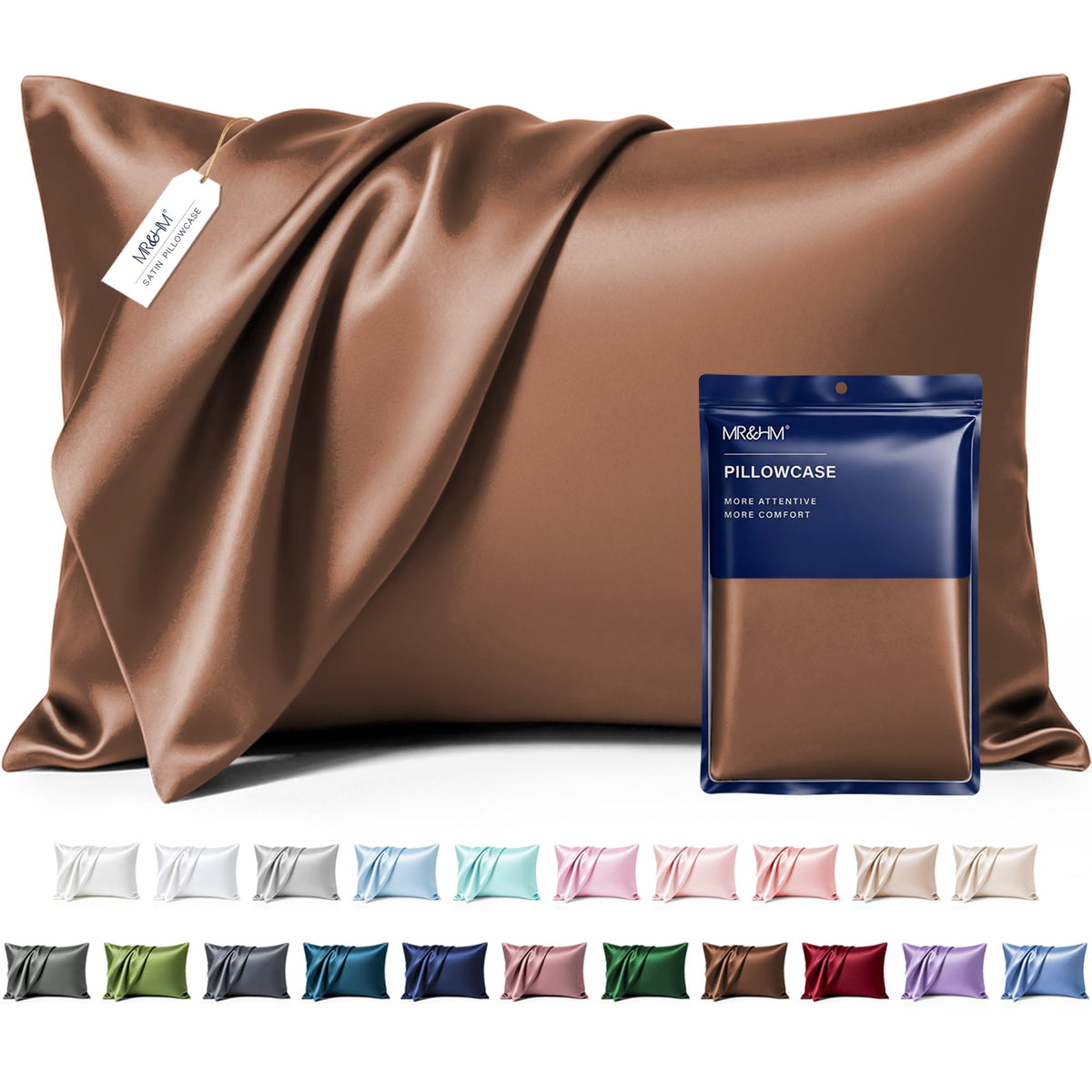 MR&HM Satin Pillowcase 2 Pack, Queen Size 20"x30", Black