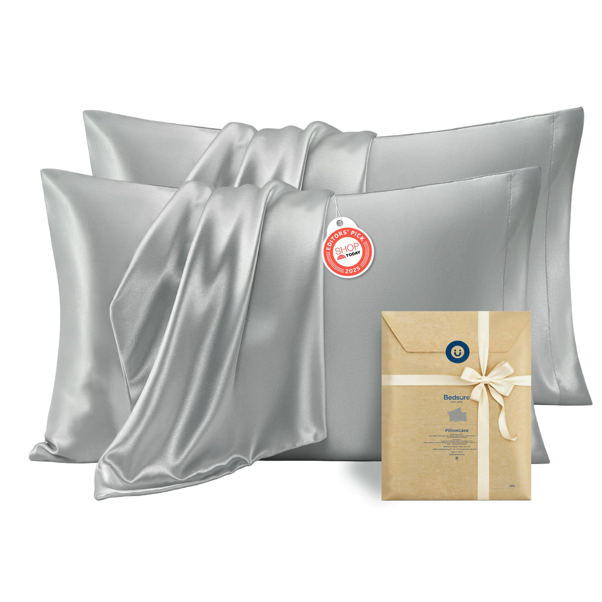 Bedsure Satin Pillowcases Queen Set of 2, Silky Pillow Cases, Dark Grey