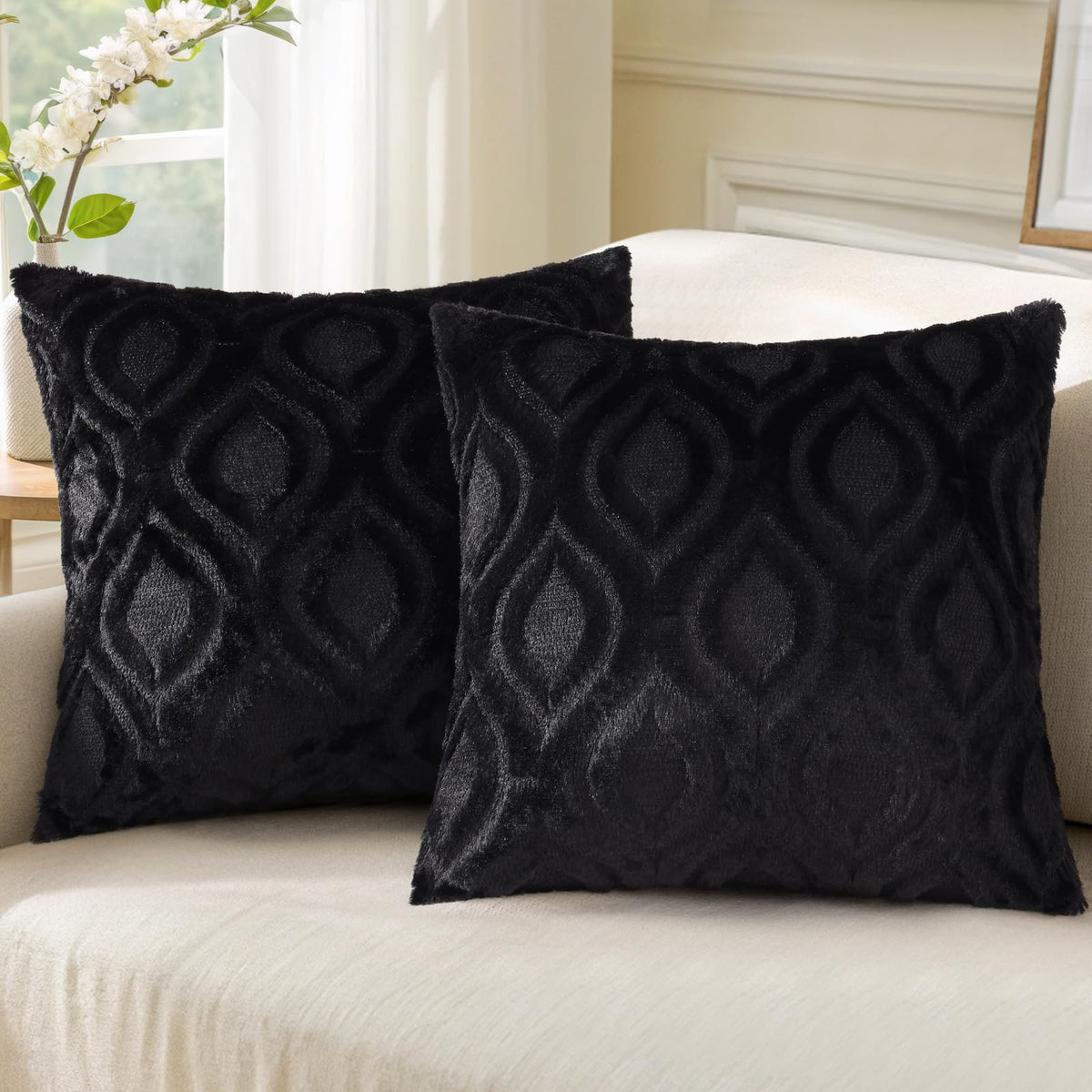 decorUhome Faux Fur Plush Soft Rust Throw Pillow Covers 18x18 Set of 2