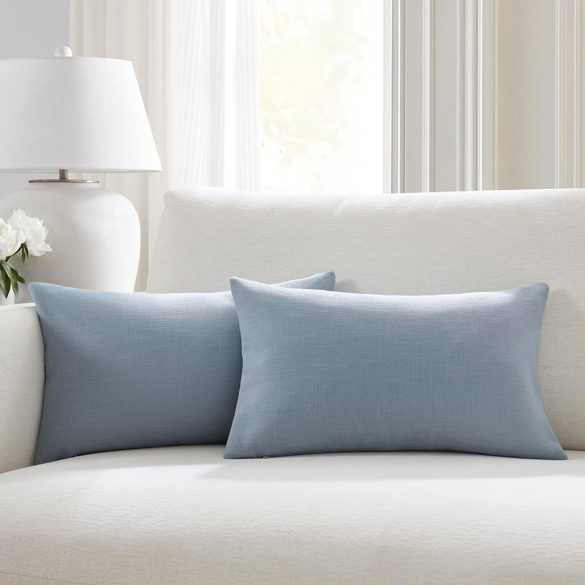 Meekio Linen Blend Throw Pillow Covers 18x18 Set of 2, Ivory