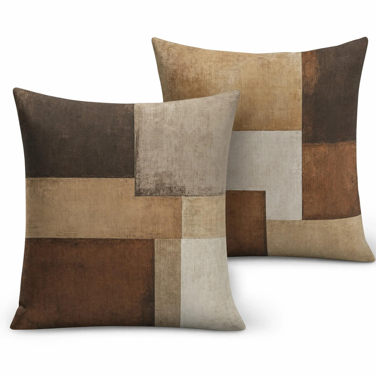Decorative Throw Pillow Covers, Modern Abstract Brown Geometric Pattern, Set of 2，18x18 Pillows Linen Pillowcase，Modern Decorative Square Pillowcases for Sofa Couch Bedroom Living Room Car