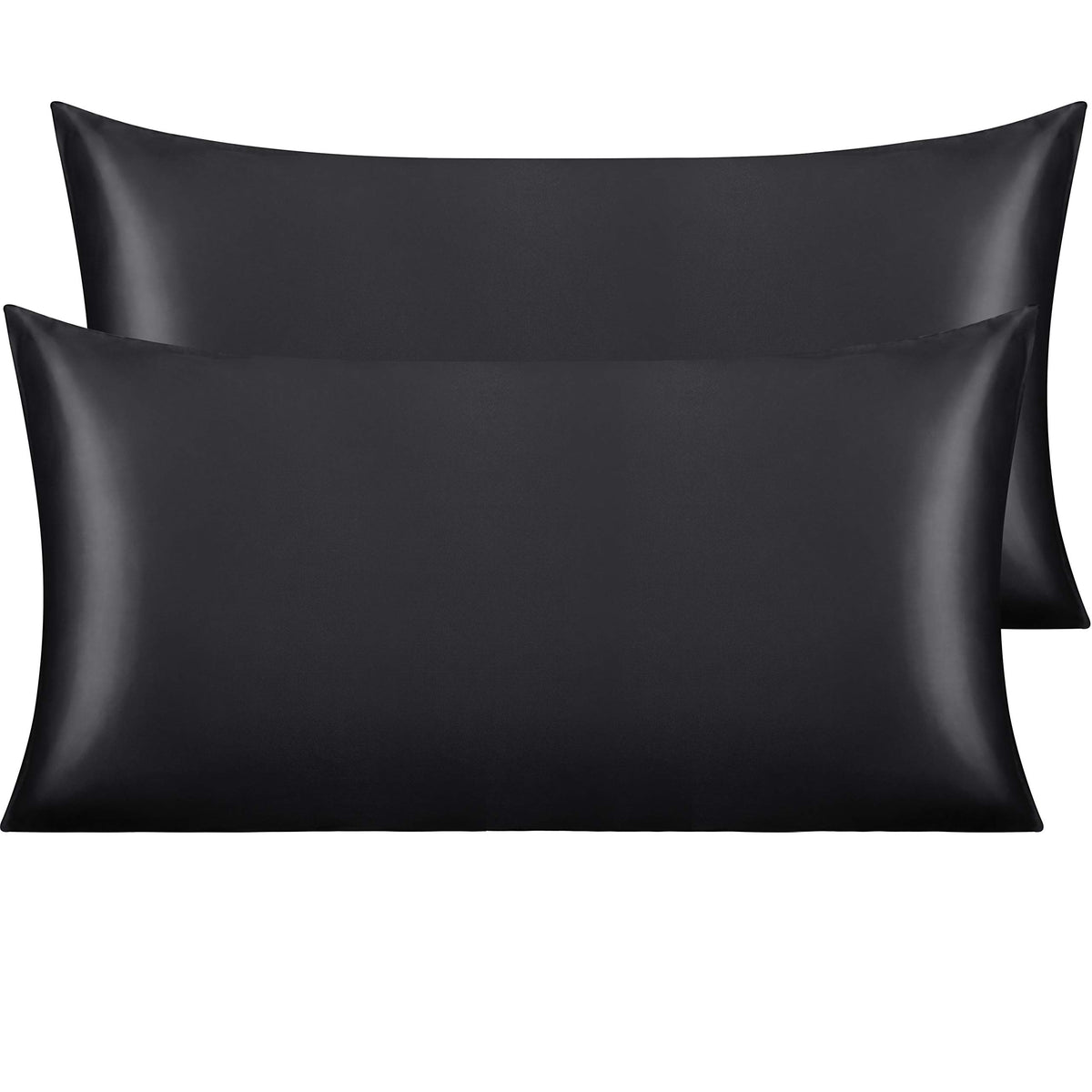 NTBAY Standard Satin Pillowcases, Set of 2, Black