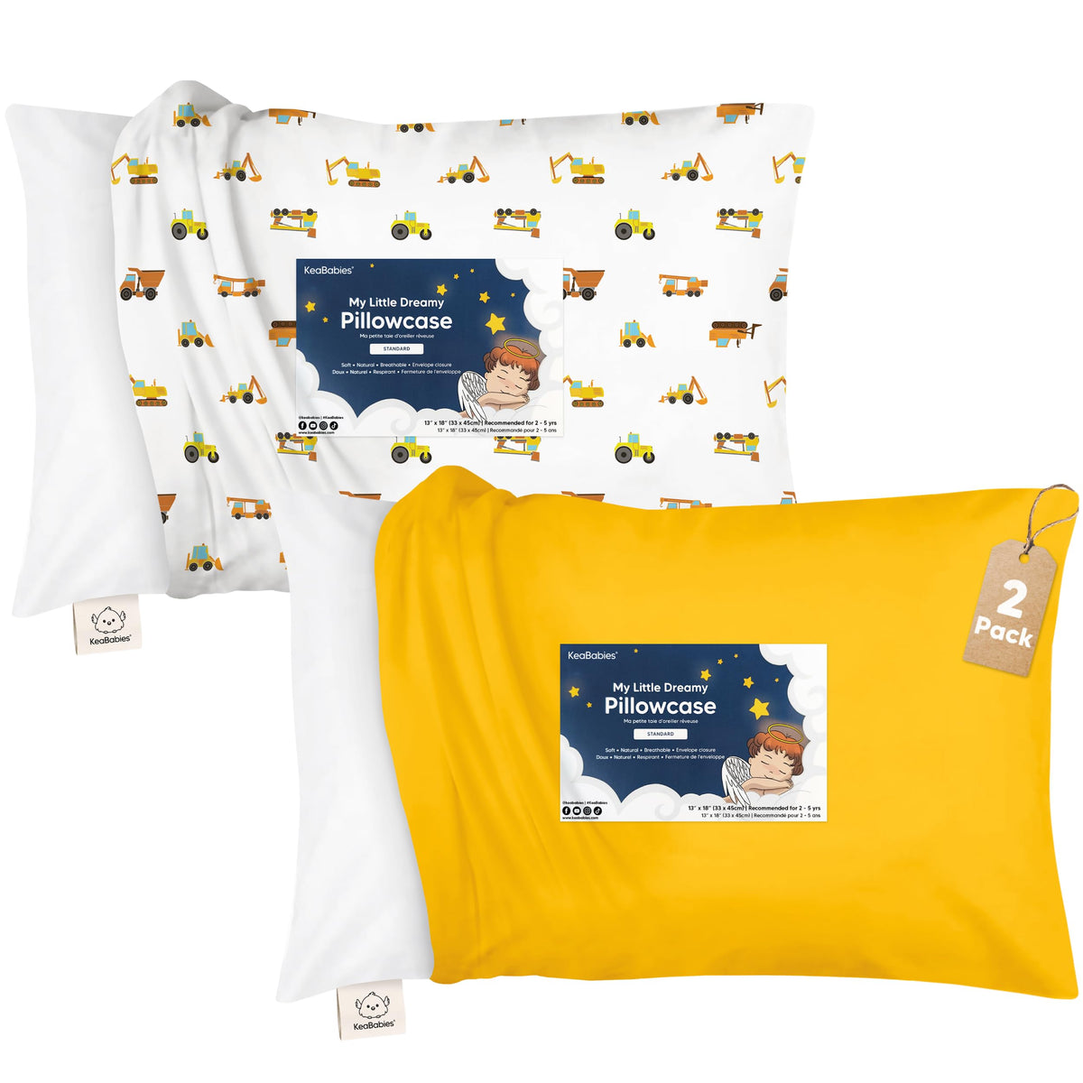 KeaBabies Toddler Pillowcase 13x18 Organic Cotton Cover, Soft White