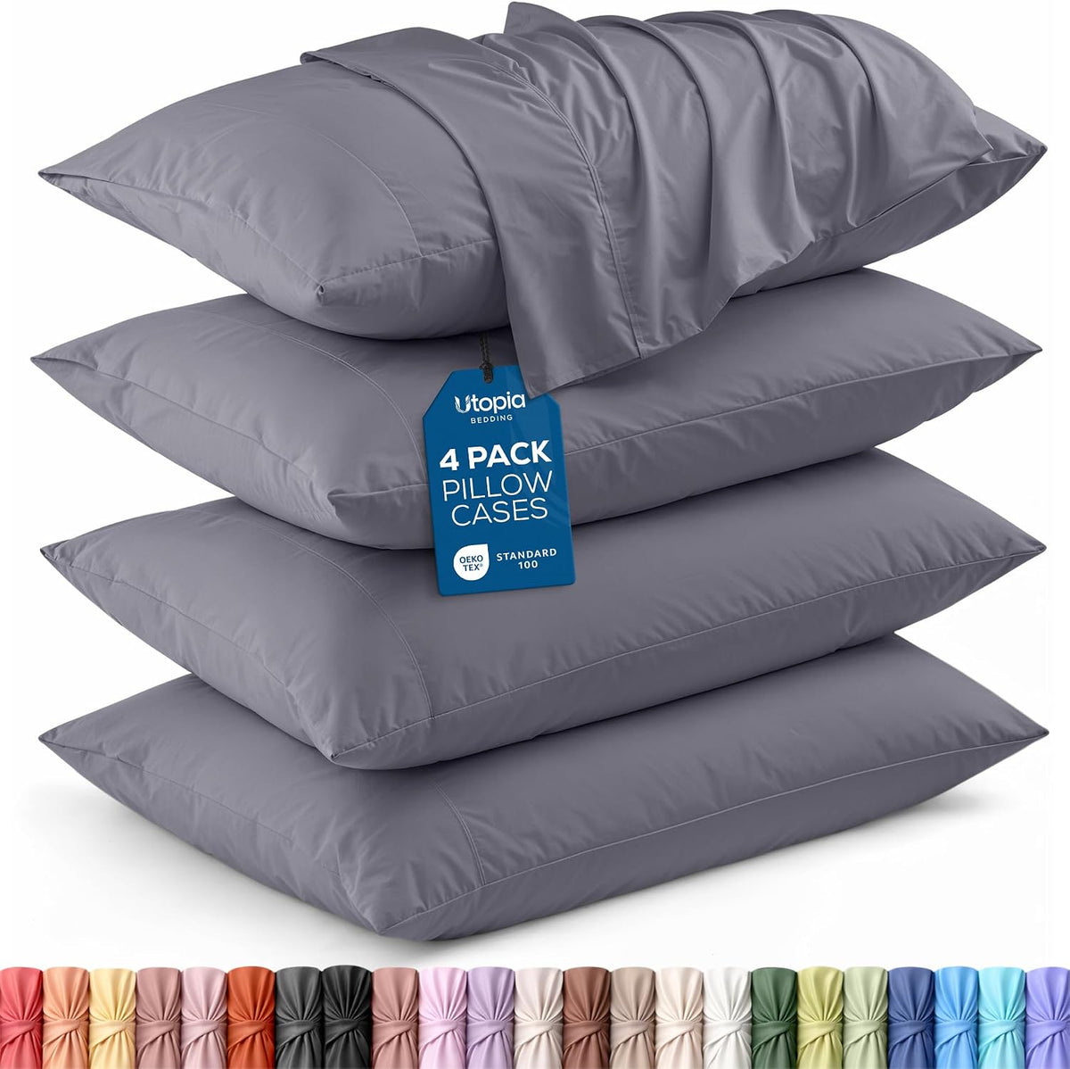 Pillow Covers Queen Size Set of 4, Soft and Comfy Pillow Cases, Grey