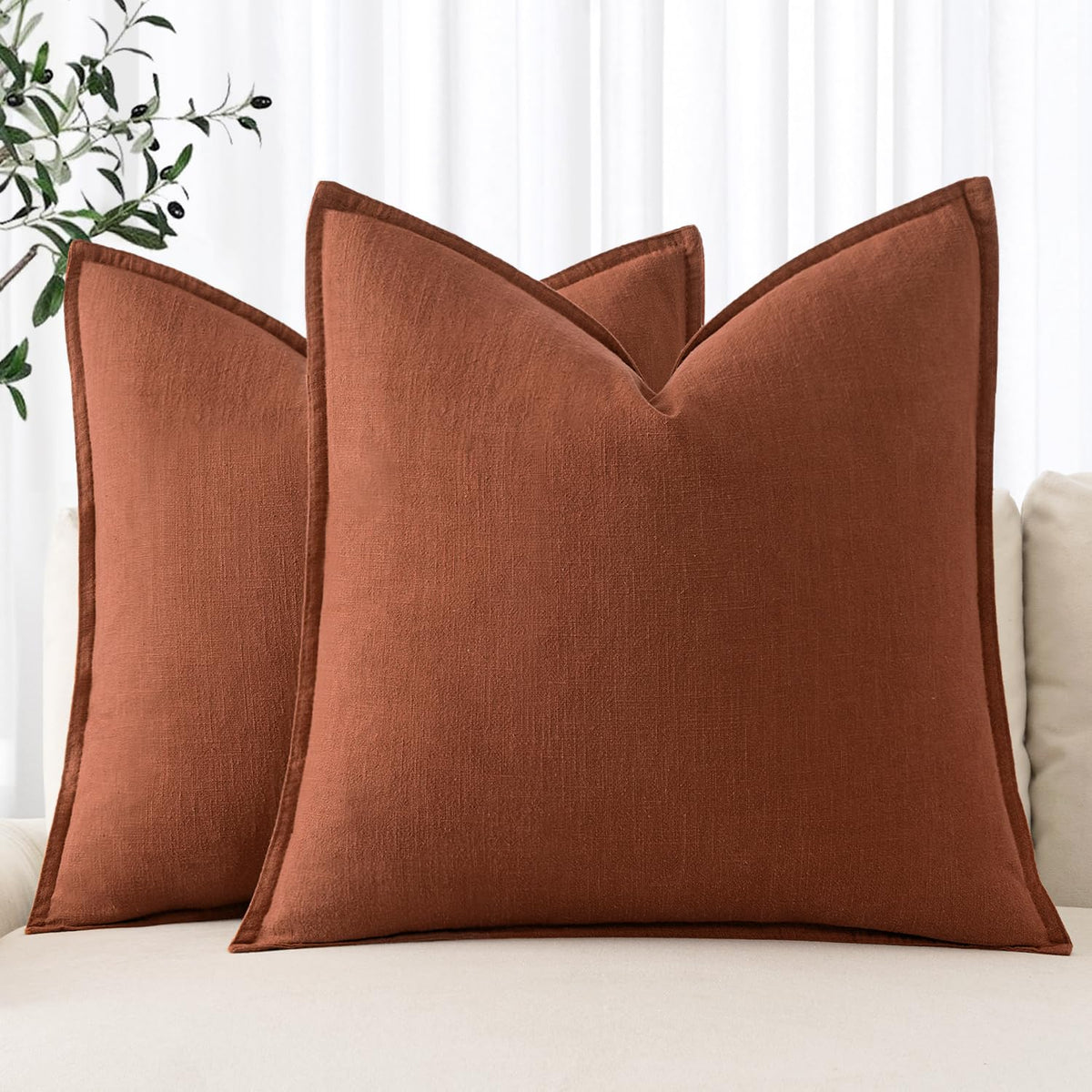 MIULEE Decorative Linen Euro Sham Pillow Covers 24x24 Natural Beige