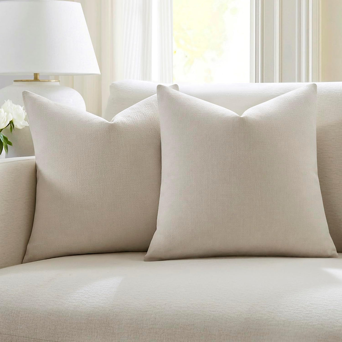 Meekio Linen Blend Throw Pillow Covers 18x18 Set of 2, Ivory