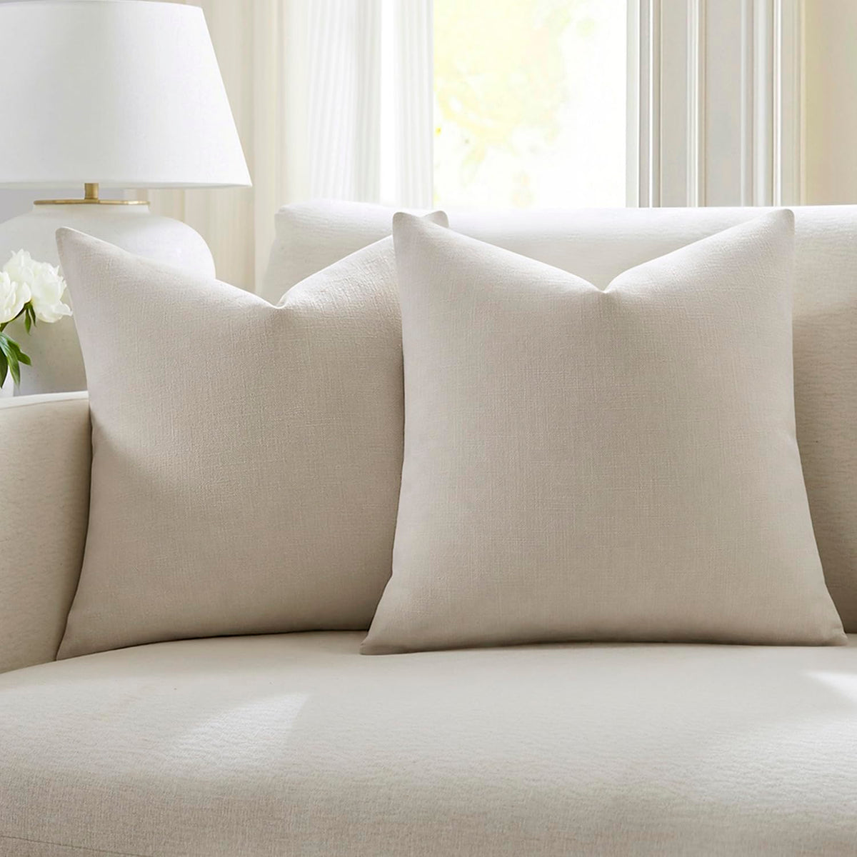 Meekio Linen Blend Throw Pillow Covers 18x18 Set of 2, Ivory