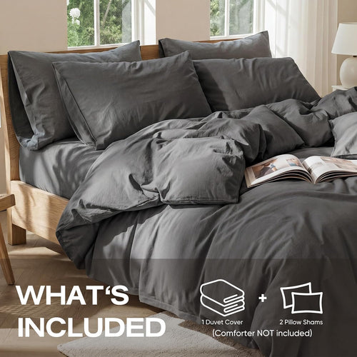 100% Linen Duvet Cover, Soft 3pcs Bedding Set with Zipper Closure, Natural Texture, Breathable for Hot Sleeper,Comforter Not Included(Dark Grey,King(104 * 90))
