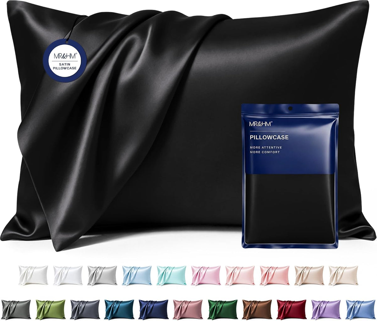 MR&HM Satin Pillowcase 2 Pack, Queen Size 20"x30", Black