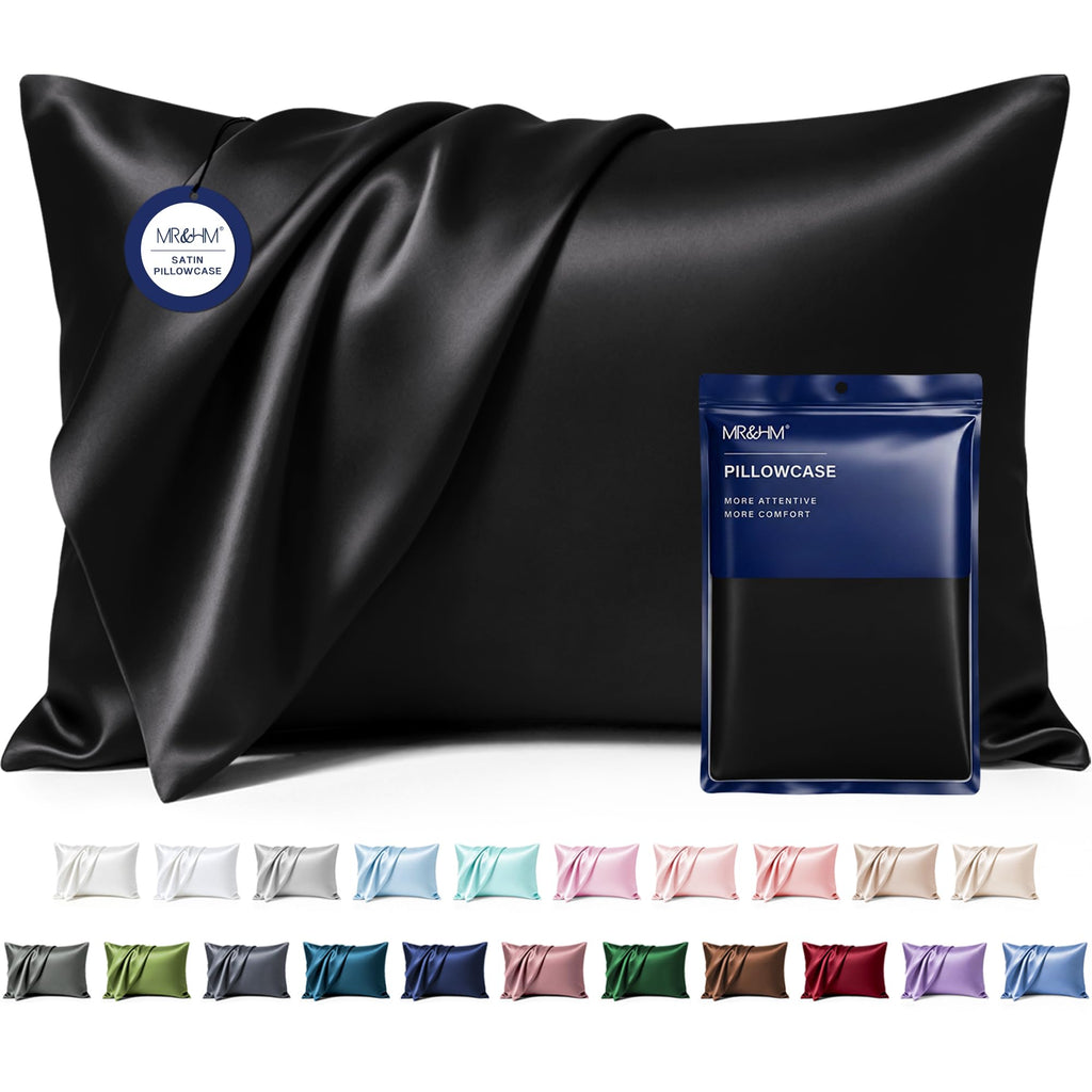 MR&HM Satin Pillowcase 2 Pack, Queen Size 20"x30", Black