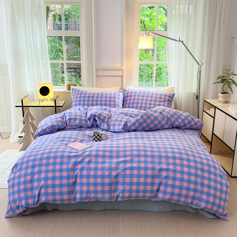 FACE TWO FACE Bedding Duvet Cover Set100% Washed Cotton Duvet Cover Linen Like Textured Breathable Durable Soft Comfy (Full, White)