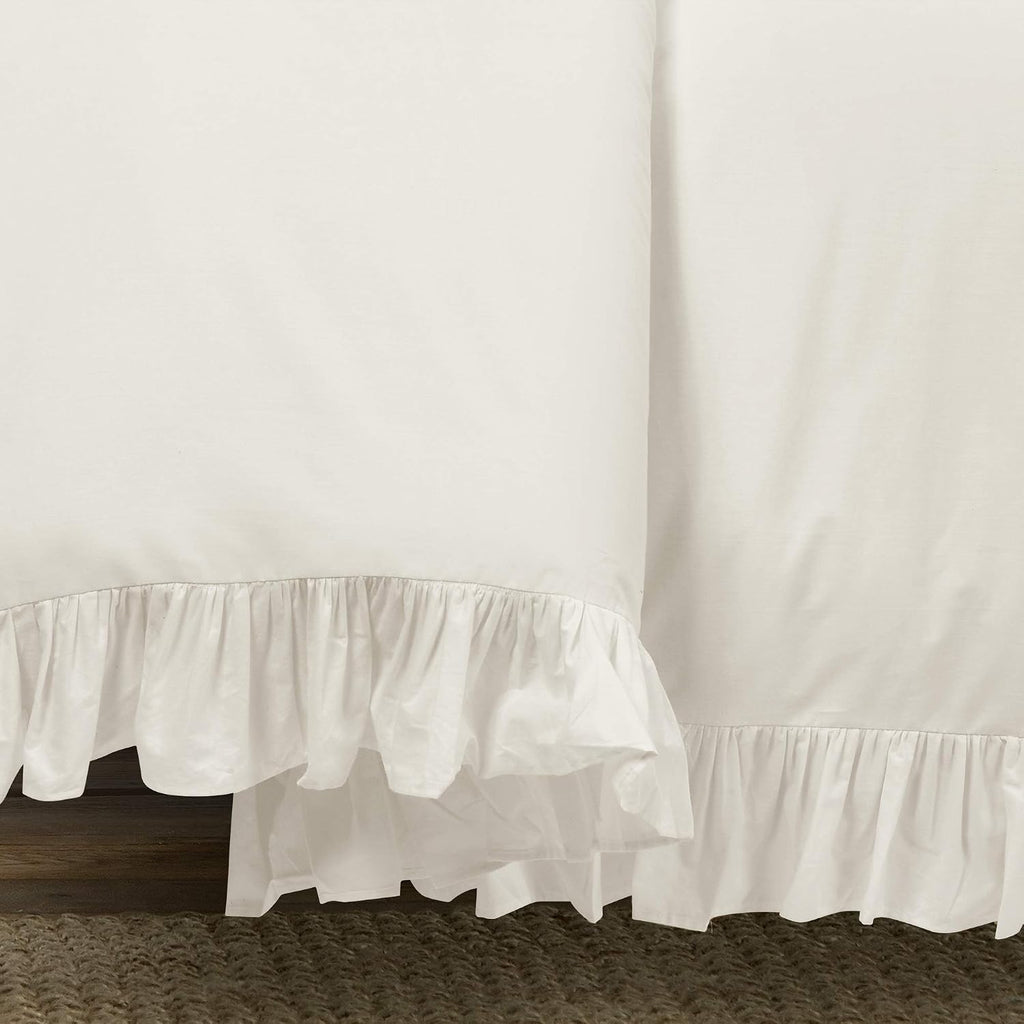 Lush Decor Reyna Ruffle Cotton Duvet Cover Set 3 Piece Set Full/ Queen, White - Queen Size Bedding Set - White Duvet Queen- Ruffled Bedding - Coquette Decor