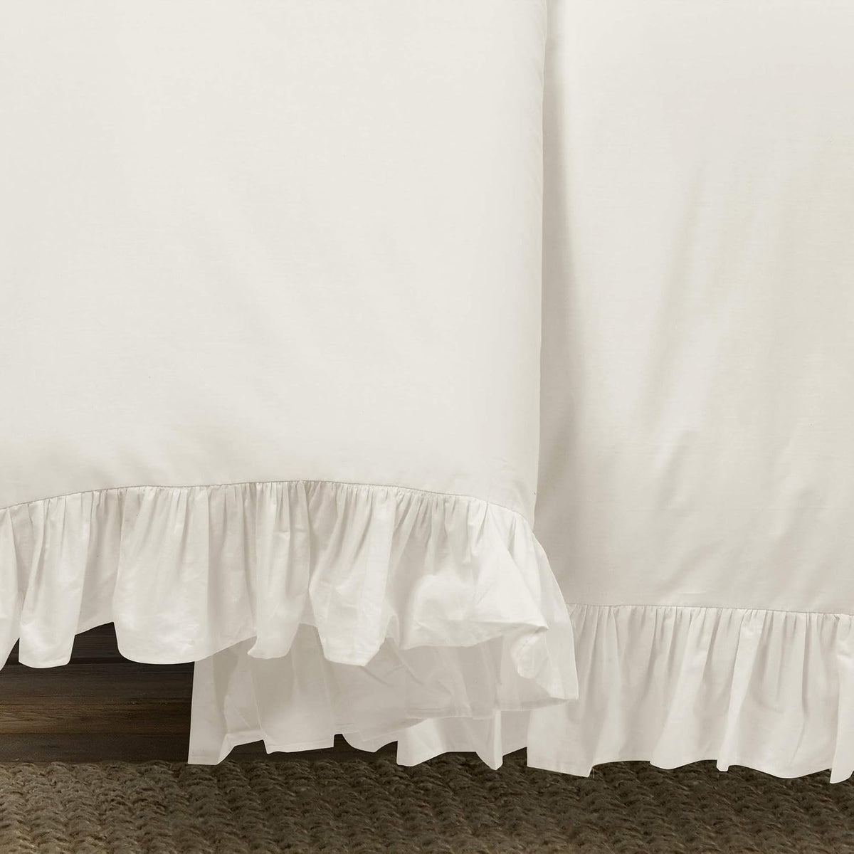 Lush Decor Reyna Ruffle Cotton Duvet Cover Set 3 Piece Set Full/ Queen, White - Queen Size Bedding Set - White Duvet Queen- Ruffled Bedding - Coquette Decor