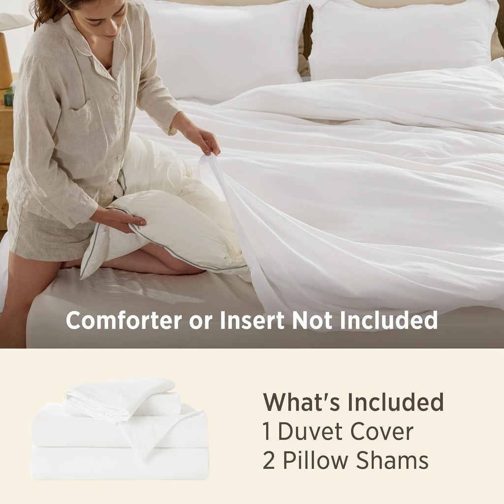 Bedsure Prewashed Duvet Cover King, Cotton-Like Soft Bedding Set, White