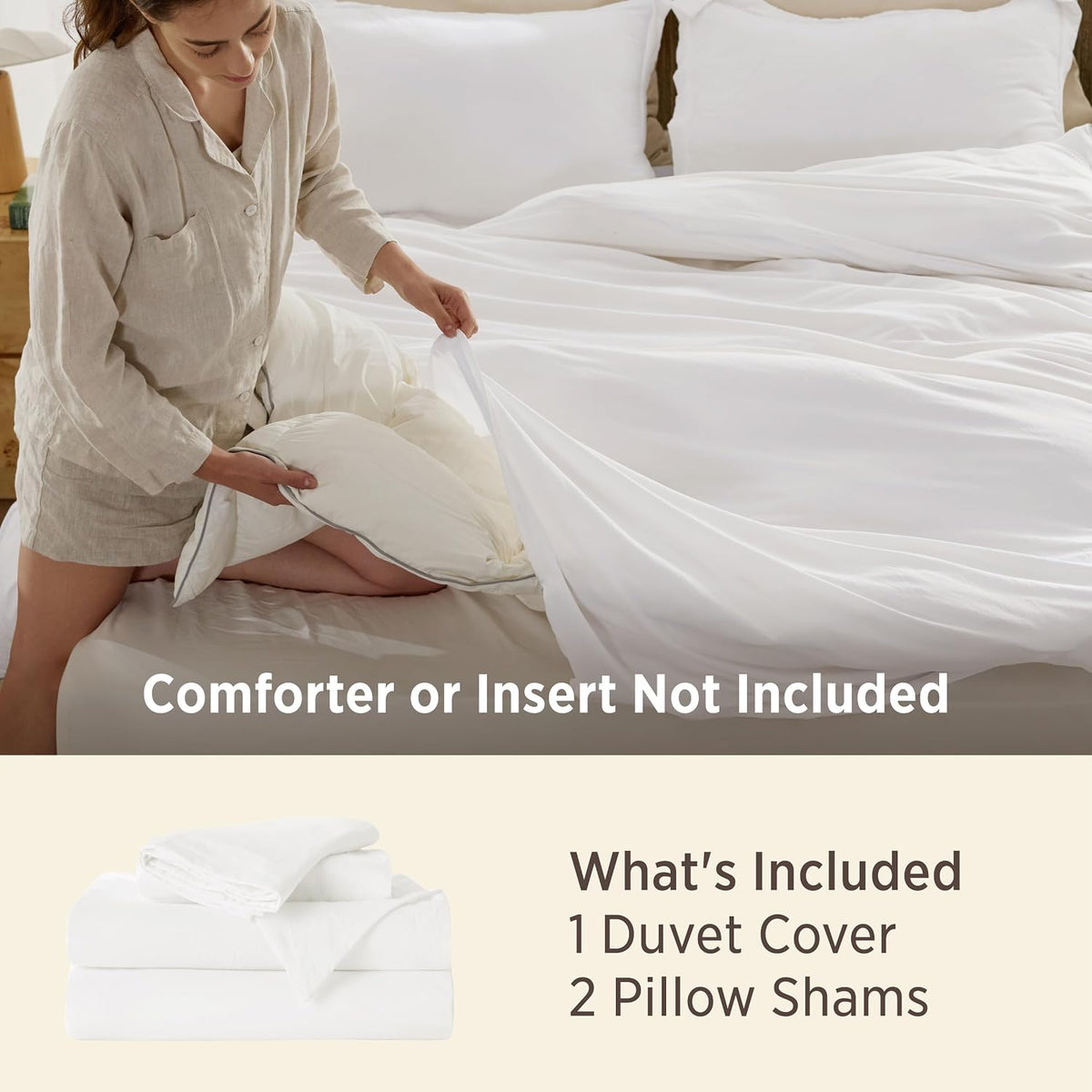 Bedsure Prewashed Duvet Cover King, Cotton-Like Soft Bedding Set, White