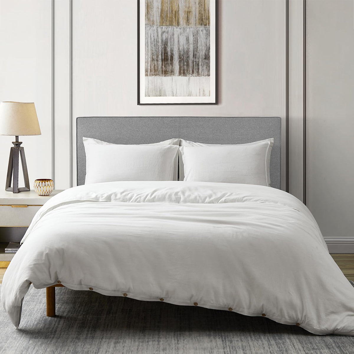 DAPU 100% French Linen Duvet Cover 3Pcs Set, 170GSM Linen Bedding, Queen