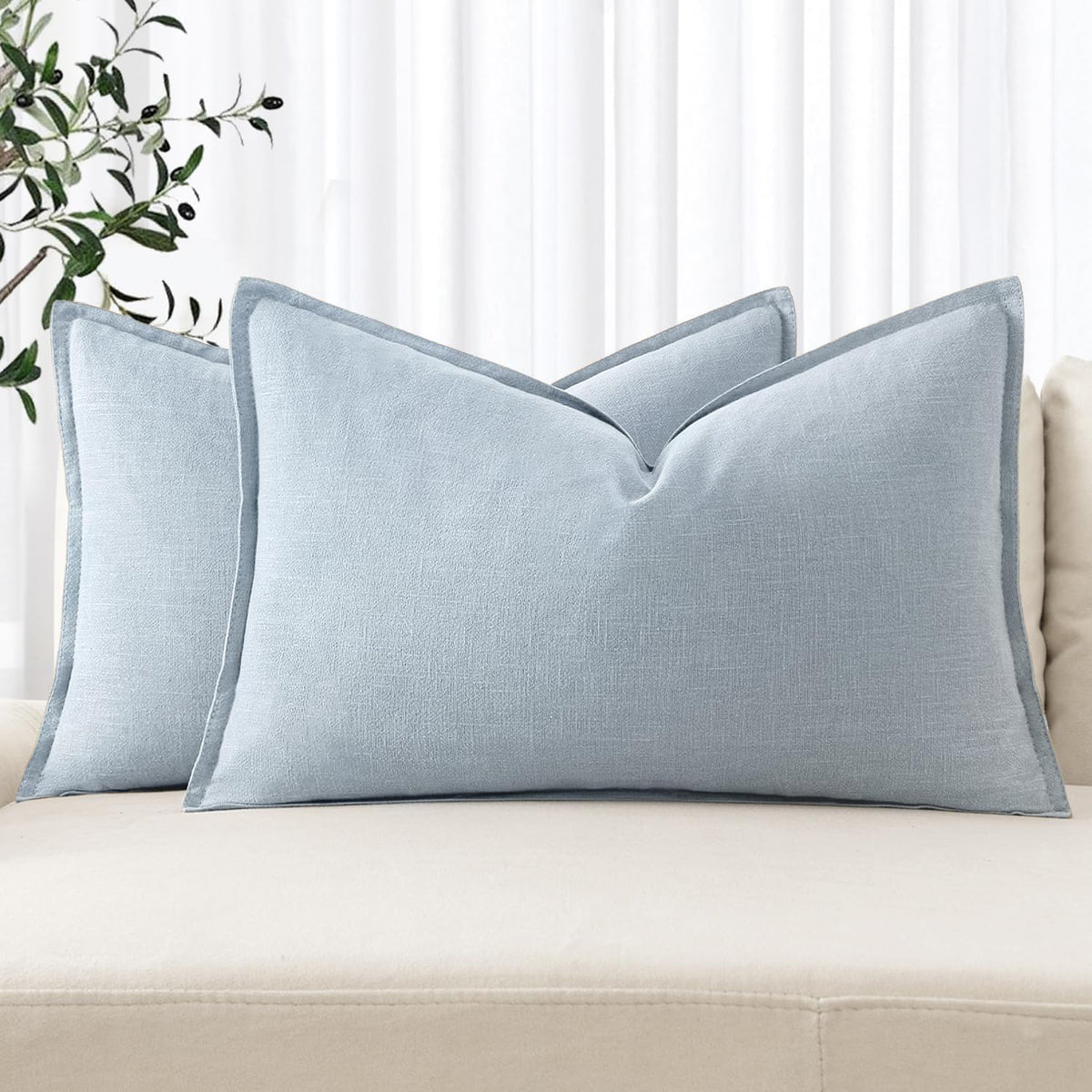 MIULEE Decorative Linen Pillow Covers 20x20 Inch Natural Beige