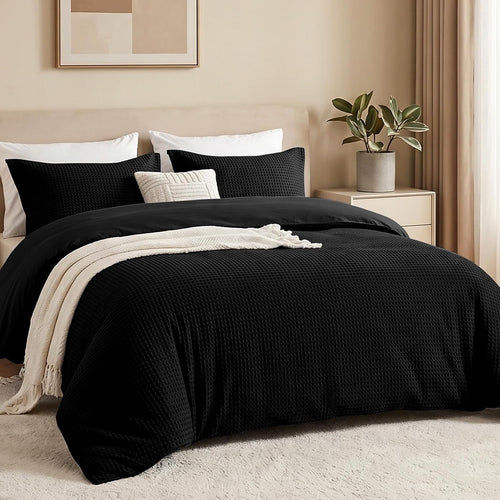 100% Cotton King Size Duvet Cover Set with 2 Pillow Shams, Black