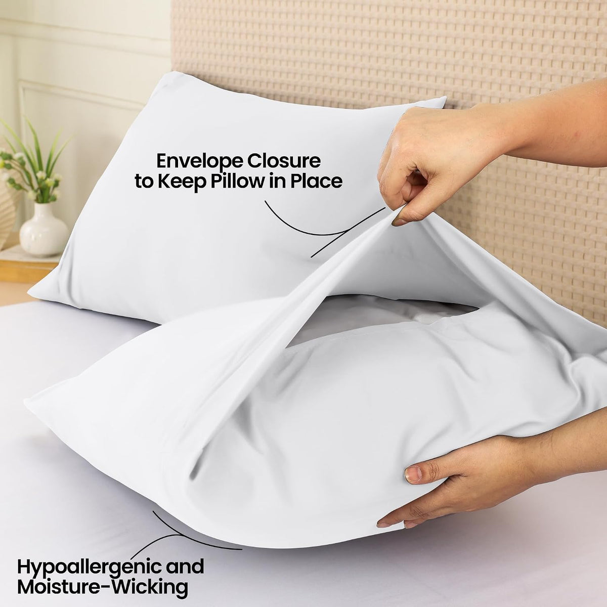Pillow Covers Queen Size Set of 4, Soft and Comfy Pillow Cases, White