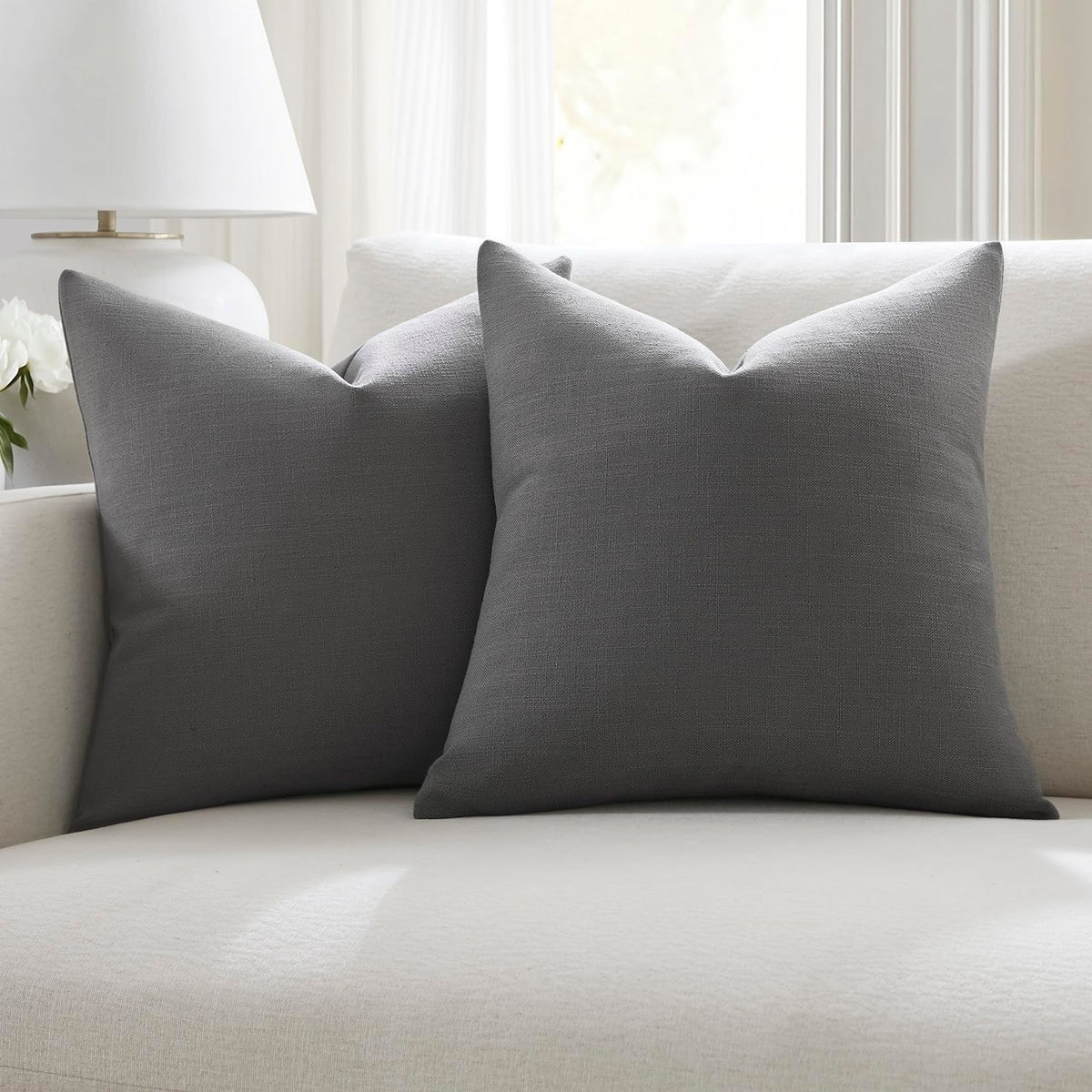Meekio Linen Blend Throw Pillow Covers 18x18 Set of 2, Ivory