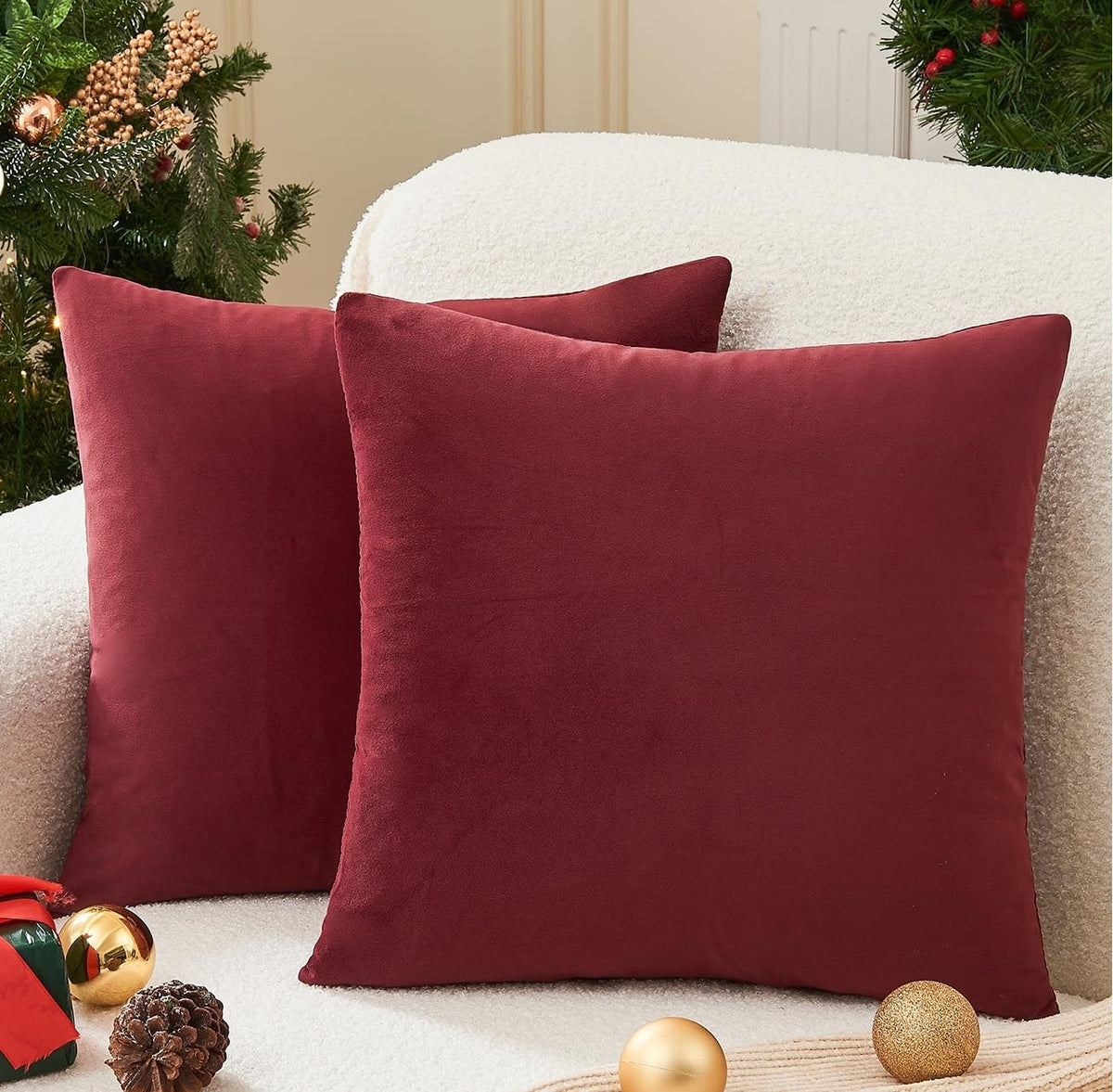 Throw Pillow Covers Mustard Yellow Set of 2 18x18 Inch Fall Pillow Covers, Soft Velvet Farmhouse Neutral Decorative Pillowcases for Couch Sofa Bed, Home Boho Decor, Modern Cushion Covers