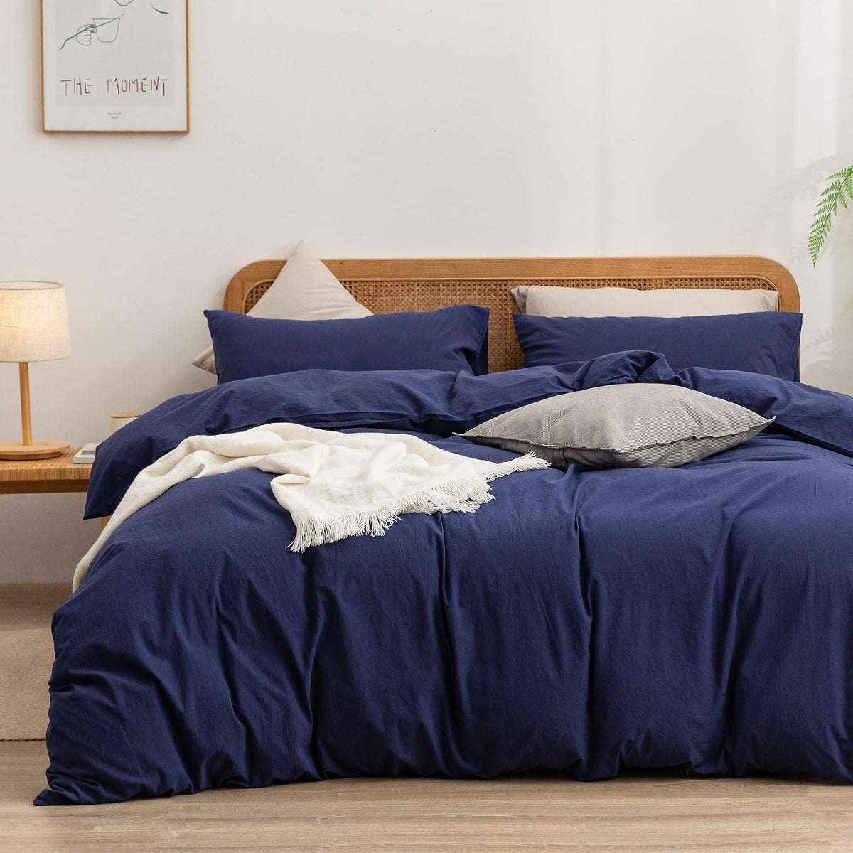 BESTOUCH Cotton Solid Duvet Cover Set Linen Feel Off White Queen