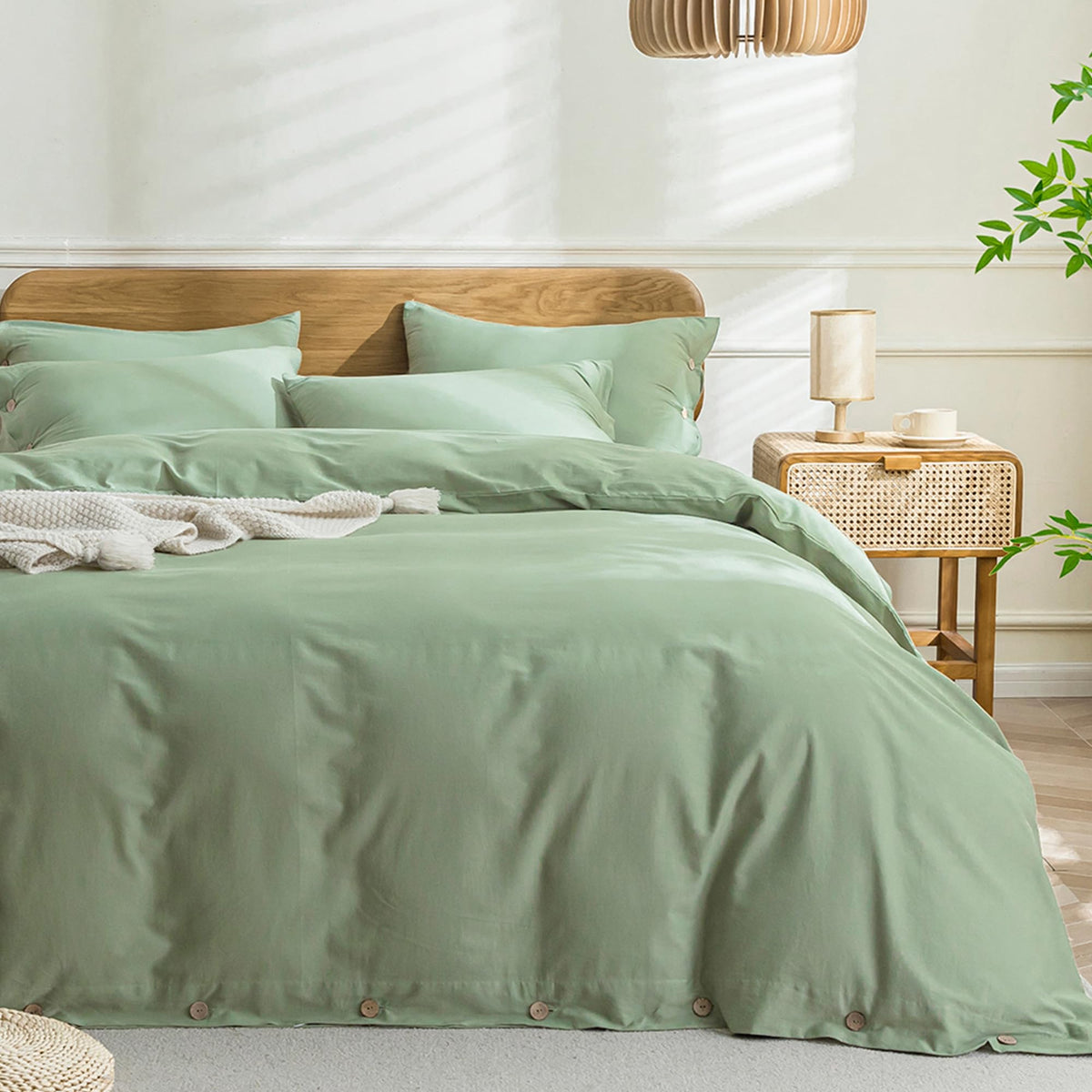 JELLYMONI 100% Washed Cotton Striped Duvet Cover Set King, Linen-Like