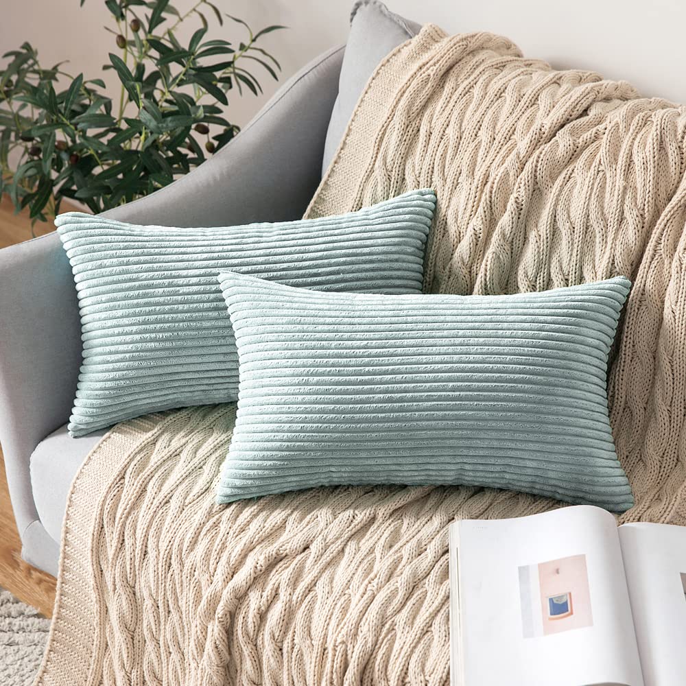 MIULEE Decorative Corduroy Throw Pillow Covers Set of 2 18x18 Dusty Blue