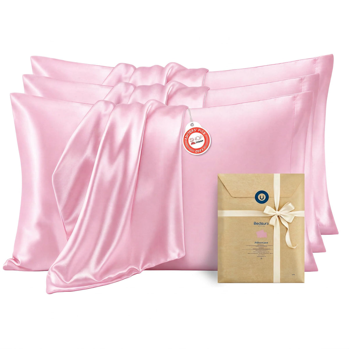 Bedsure Satin Pillowcases Queen Set of 2, Similar to Silk Pillow Case Black