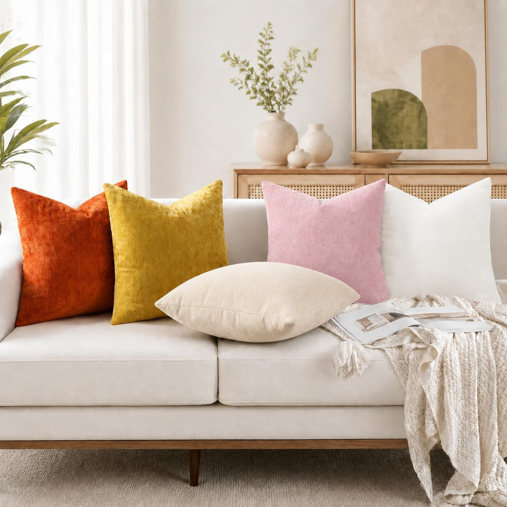 decorUhome Soft Chenille Blush Pink Throw Pillow Covers 18X18 Set of 2