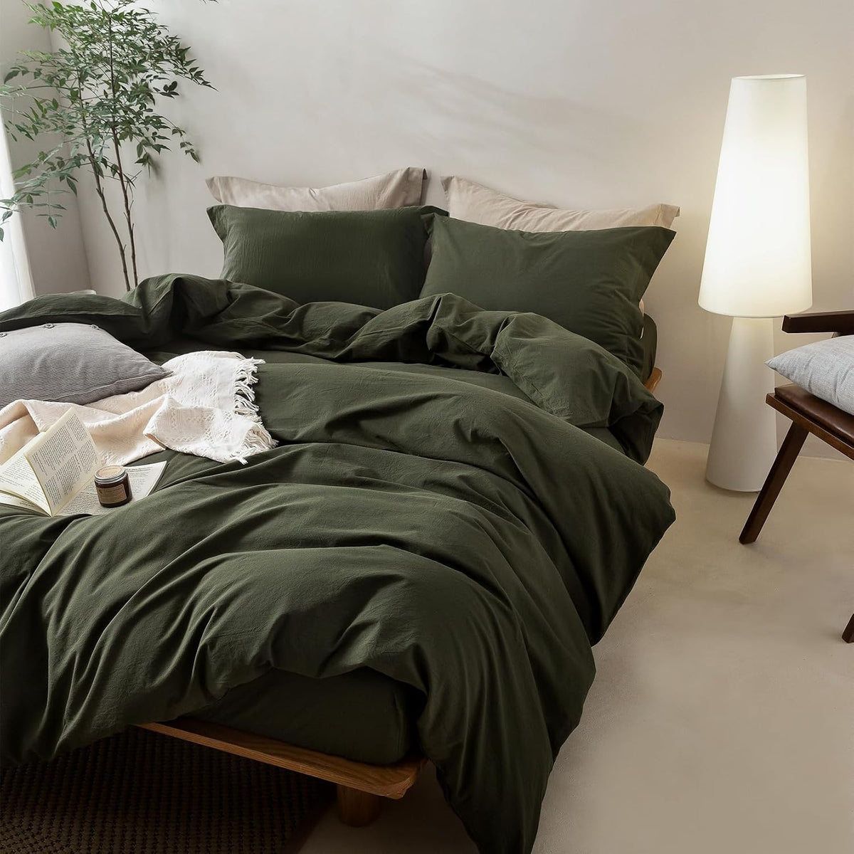BDEAR 3Pcs Olive Green Duvet Cover Set Queen Size 90" L x 90" W,Oeko TEX