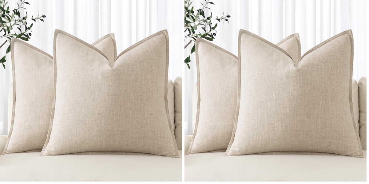 MIULEE Decorative Linen Pillow Covers 20x20 Inch Natural Beige