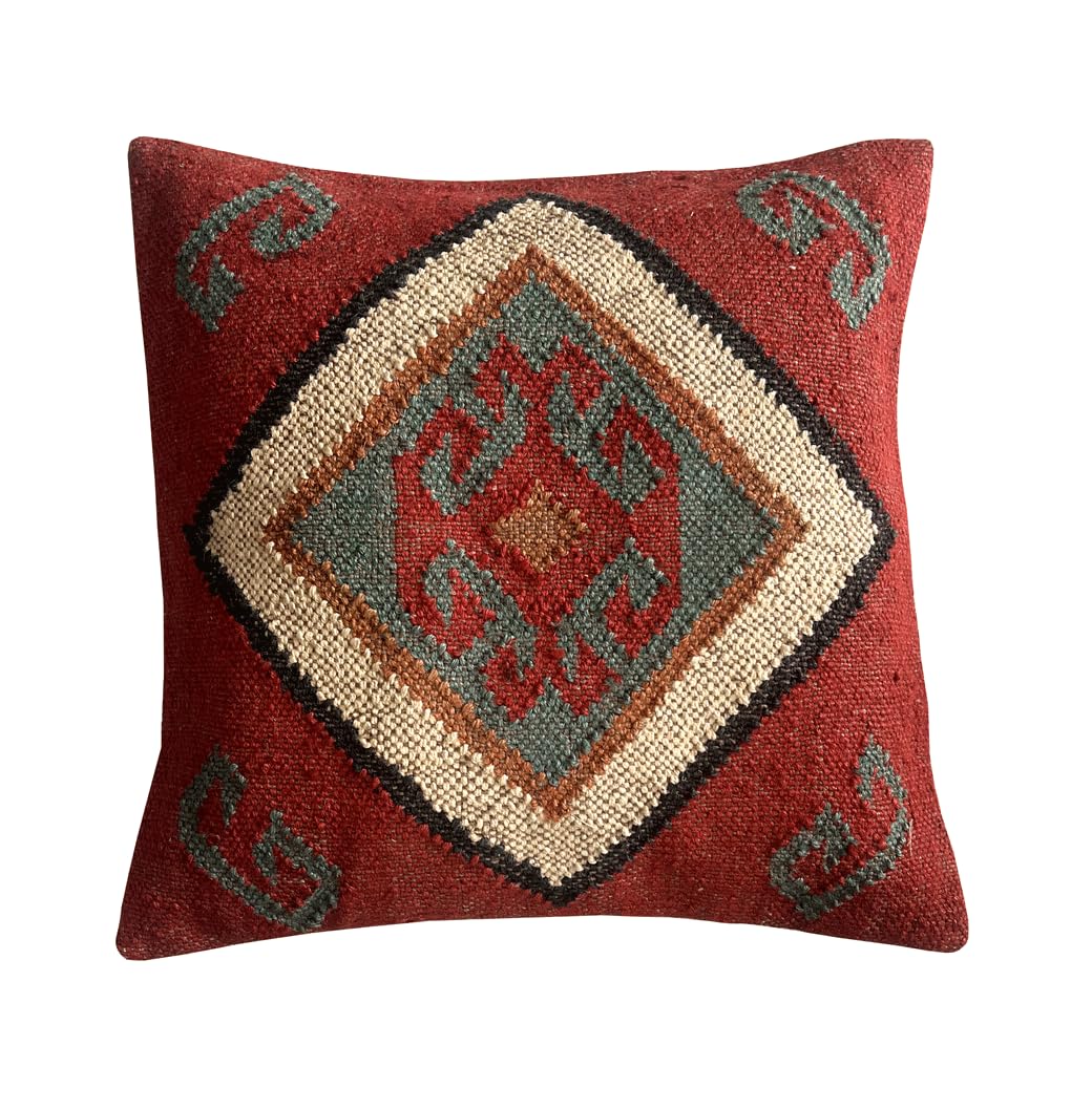 Indian Vintage Kilim Hand Loom Cushion Cover 18X18 Pillows Boho Ethnic Shams Jute Pillow Cases Rug Boho