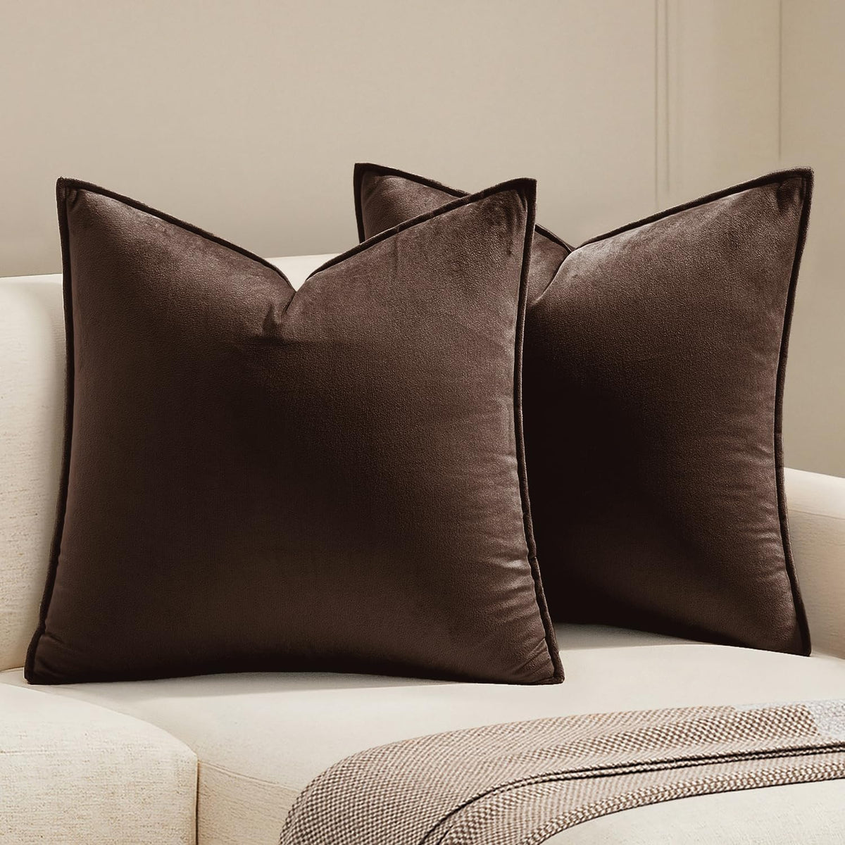 MIULEE Decorative Dark Brown Velvet Throw Pillow Covers for Couch 18x18 in
