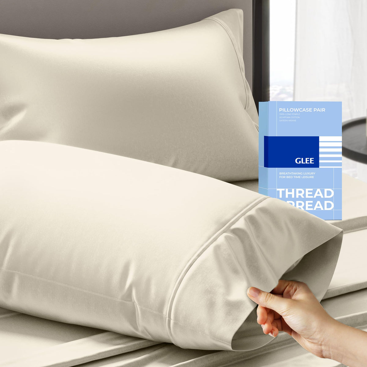 THREAD SPREAD 100% Cotton Pillow Cases Queen Size Set of 2 - Luxury 400 Thread Count Queen Pillow Cases (White), Soft Cooling Breathable Hotel Cotton Pillowcases, Fits Standard Pillows