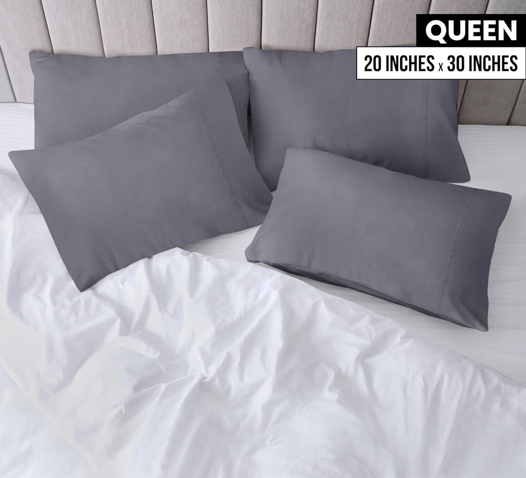 Pillow Covers Queen Size Set of 4, Soft and Comfy Pillow Cases, Grey
