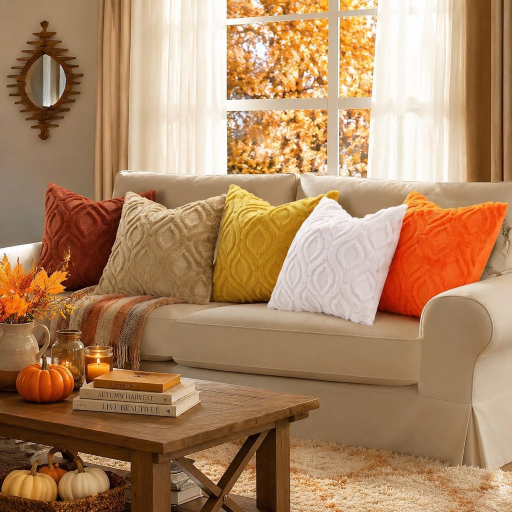 decorUhome Faux Fur Plush Soft Rust Throw Pillow Covers 18x18 Set of 2