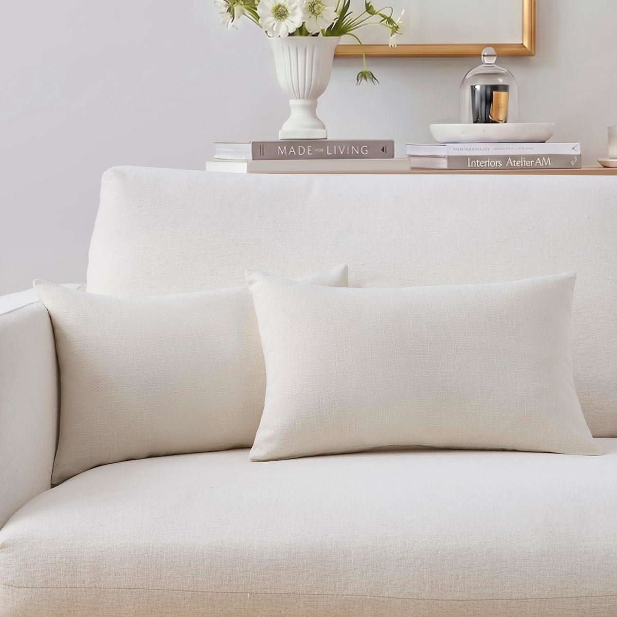 Meekio Linen Blend Throw Pillow Covers 18x18 Set of 2, Ivory
