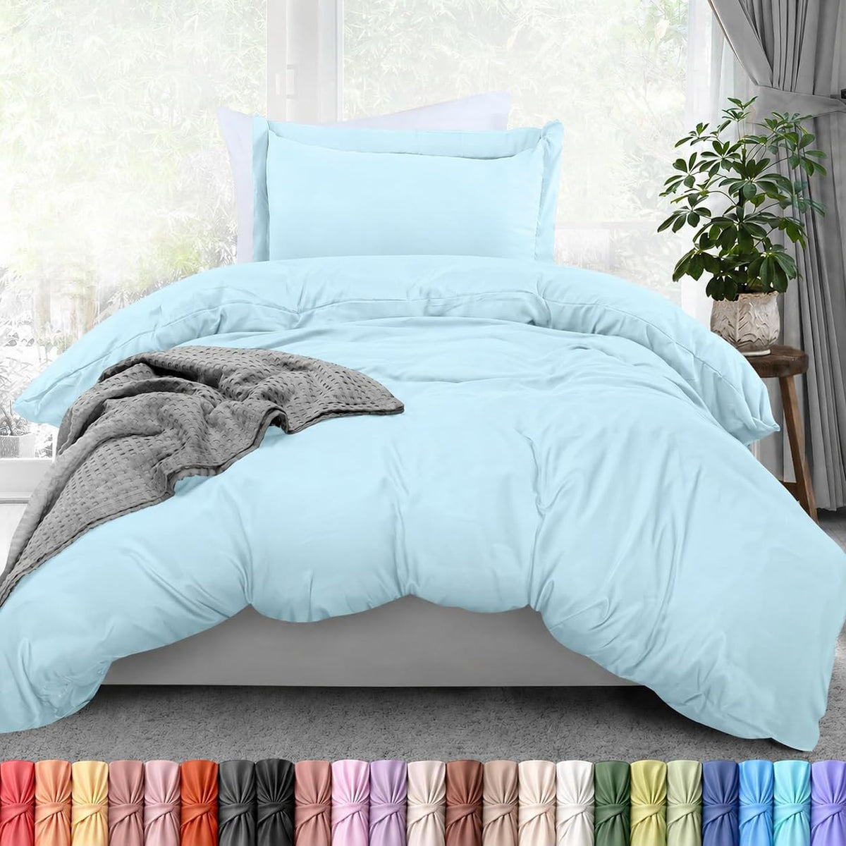 Duvet Cover Queen, 3 Piece Cotton Like Polyester with Zipper Closure, Black